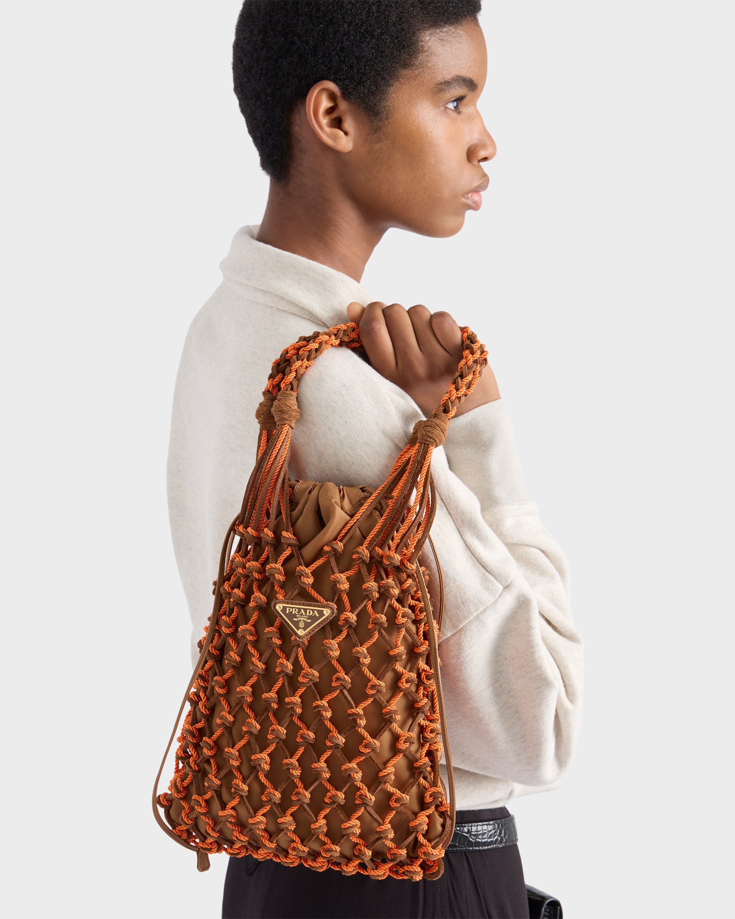 Prada Noué small macramé and suede bag - 8