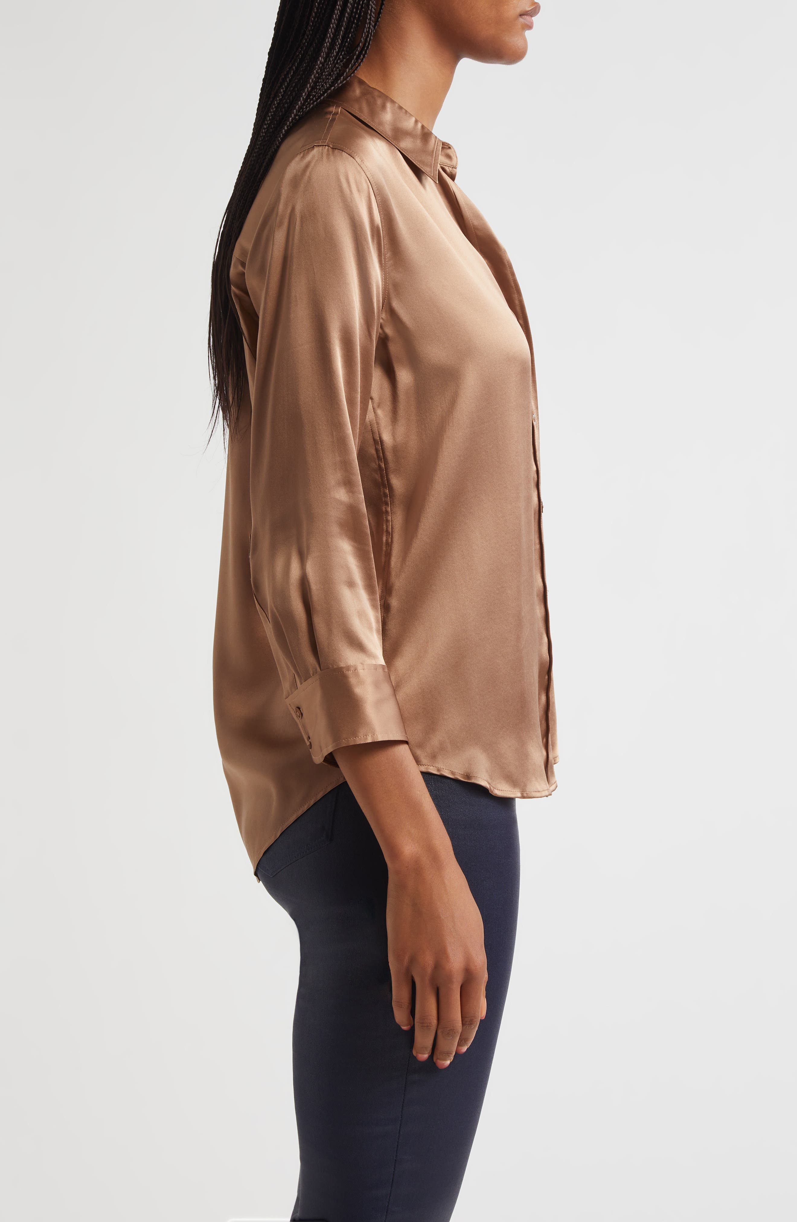 L'AGENCE Dani Silk Charmeuse Blouse in Cinnamon Swirl at Nordstrom - 3