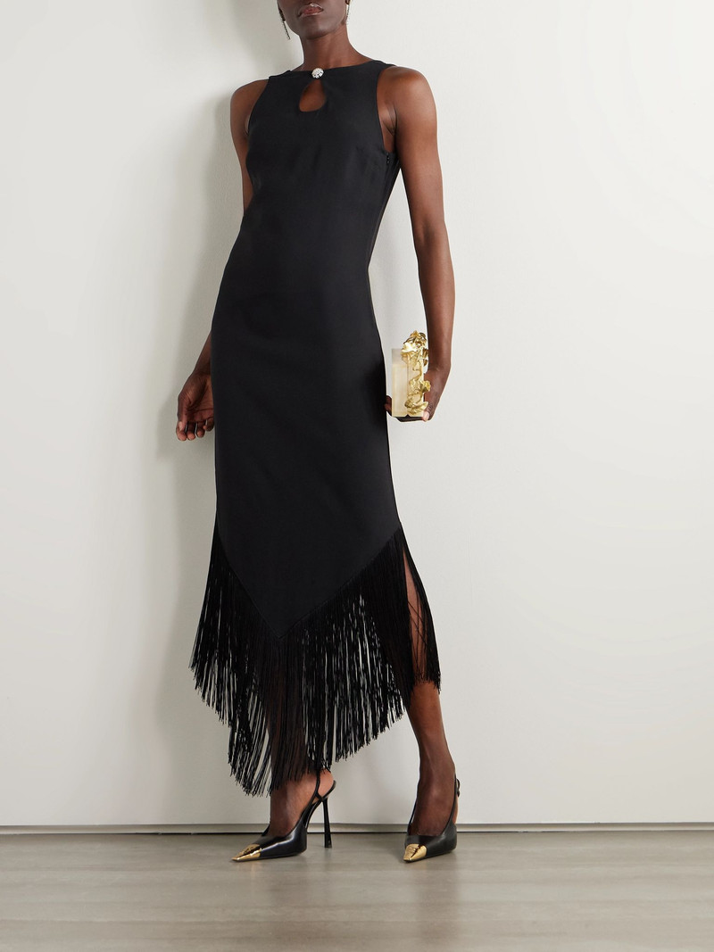 Taller Marmo Taormina fringed crystal-embellished crepe gown Black outlook