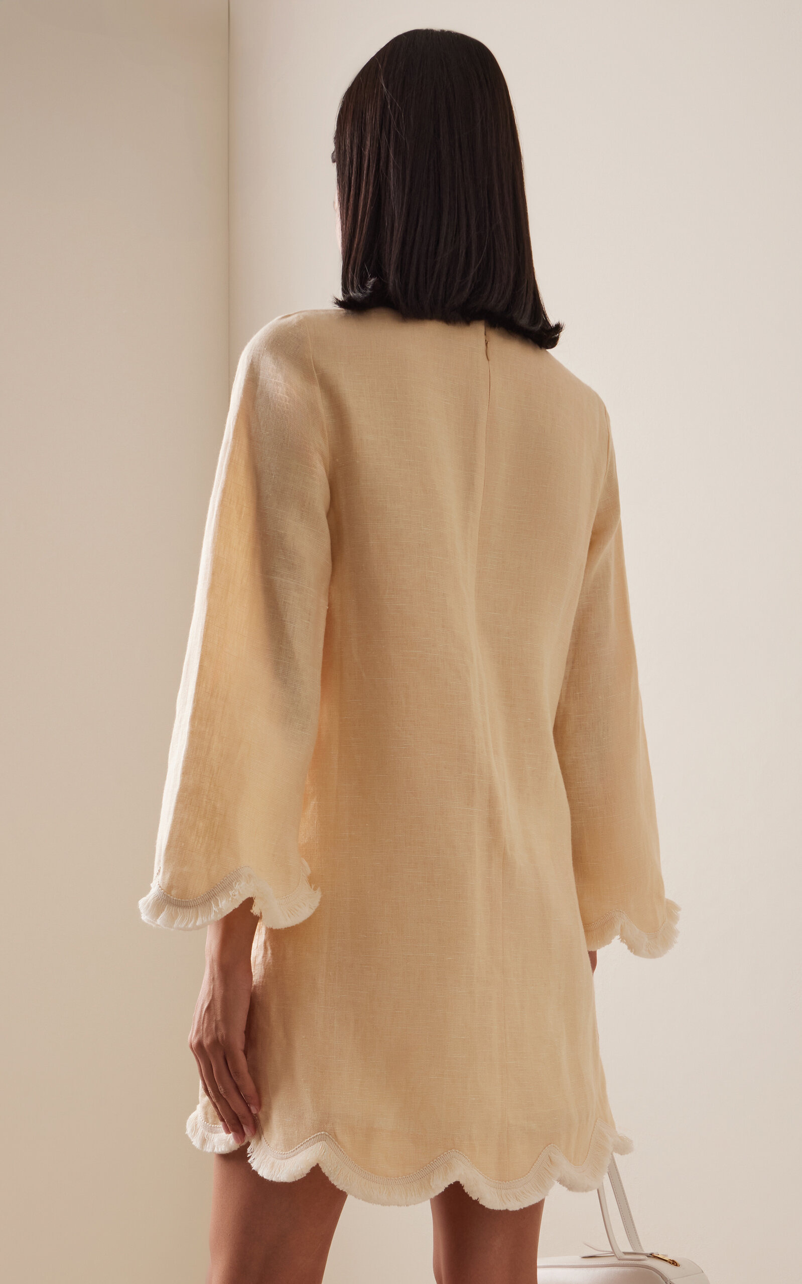 Essie Fringed Linen Mini Kaftan yellow - 4