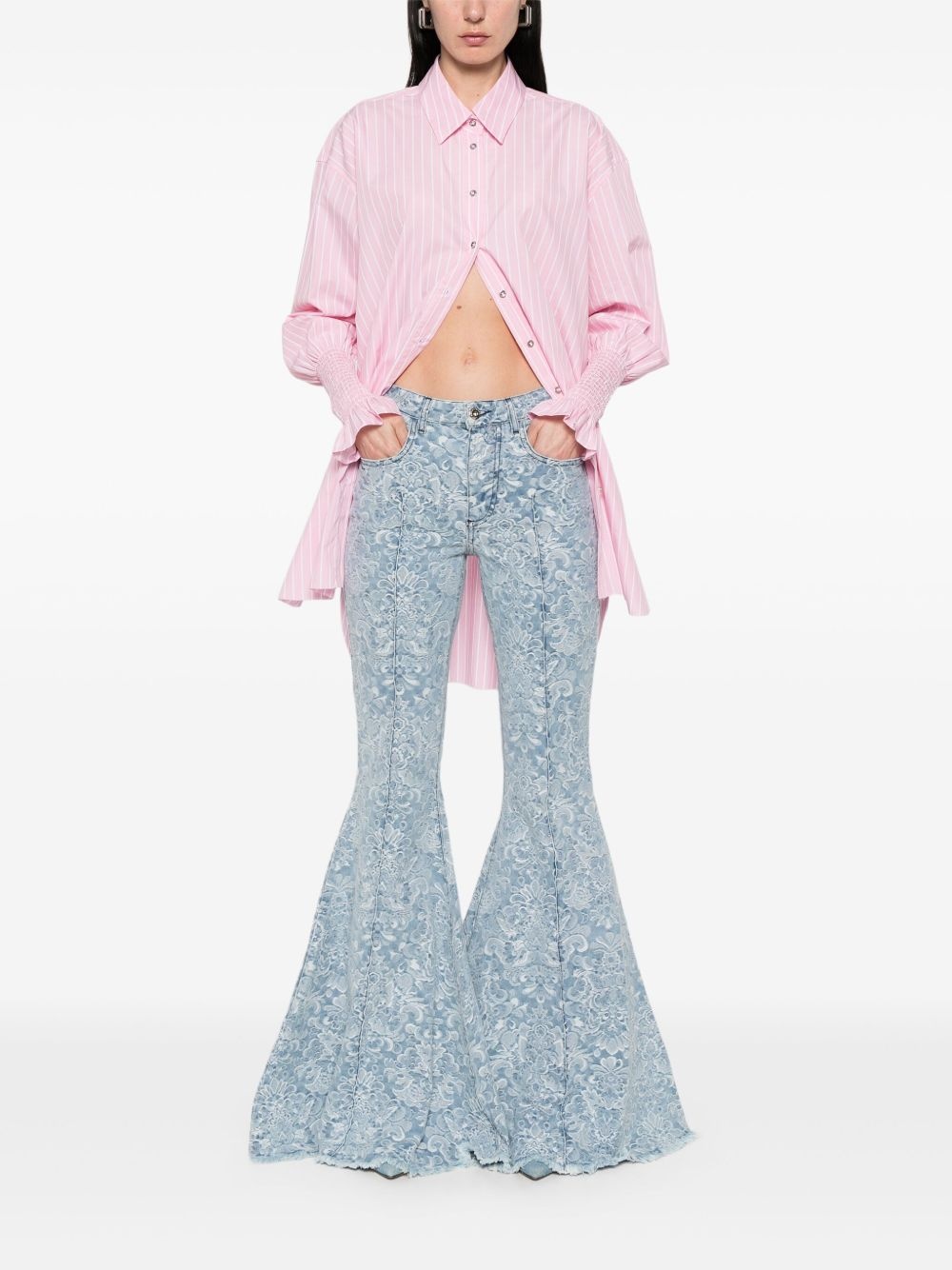 brocade flared jeans - 2