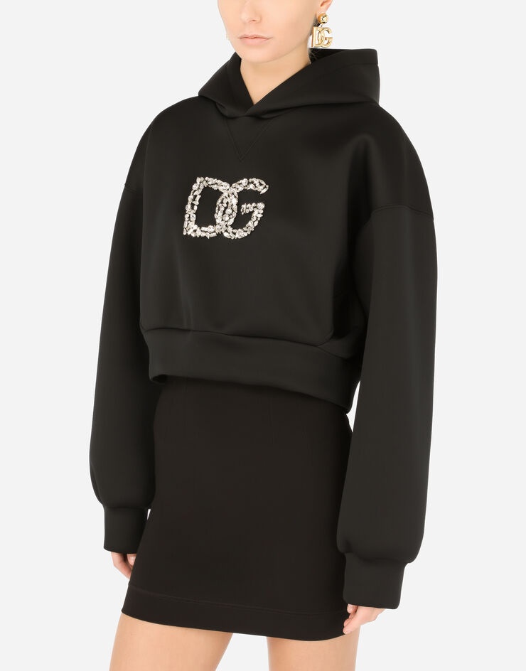 Technical jersey hoodie with crystal-embellished DG logo - 4