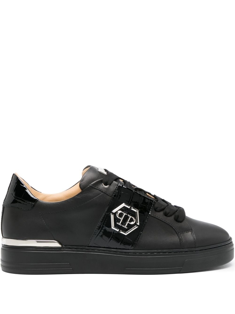 logo-plaque leather sneakers - 1