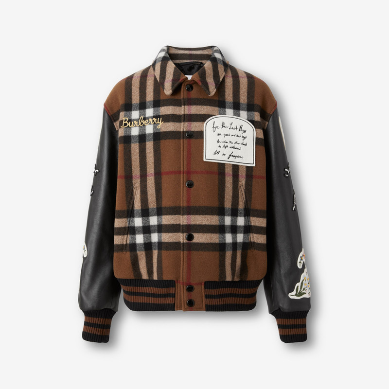 Badge Appliqué Check Technical Wool Bomber Jacket 1