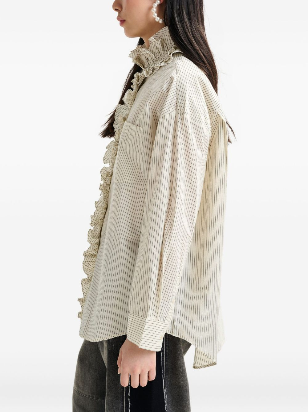 stripe-pattern ruffle-detail shirt - 4