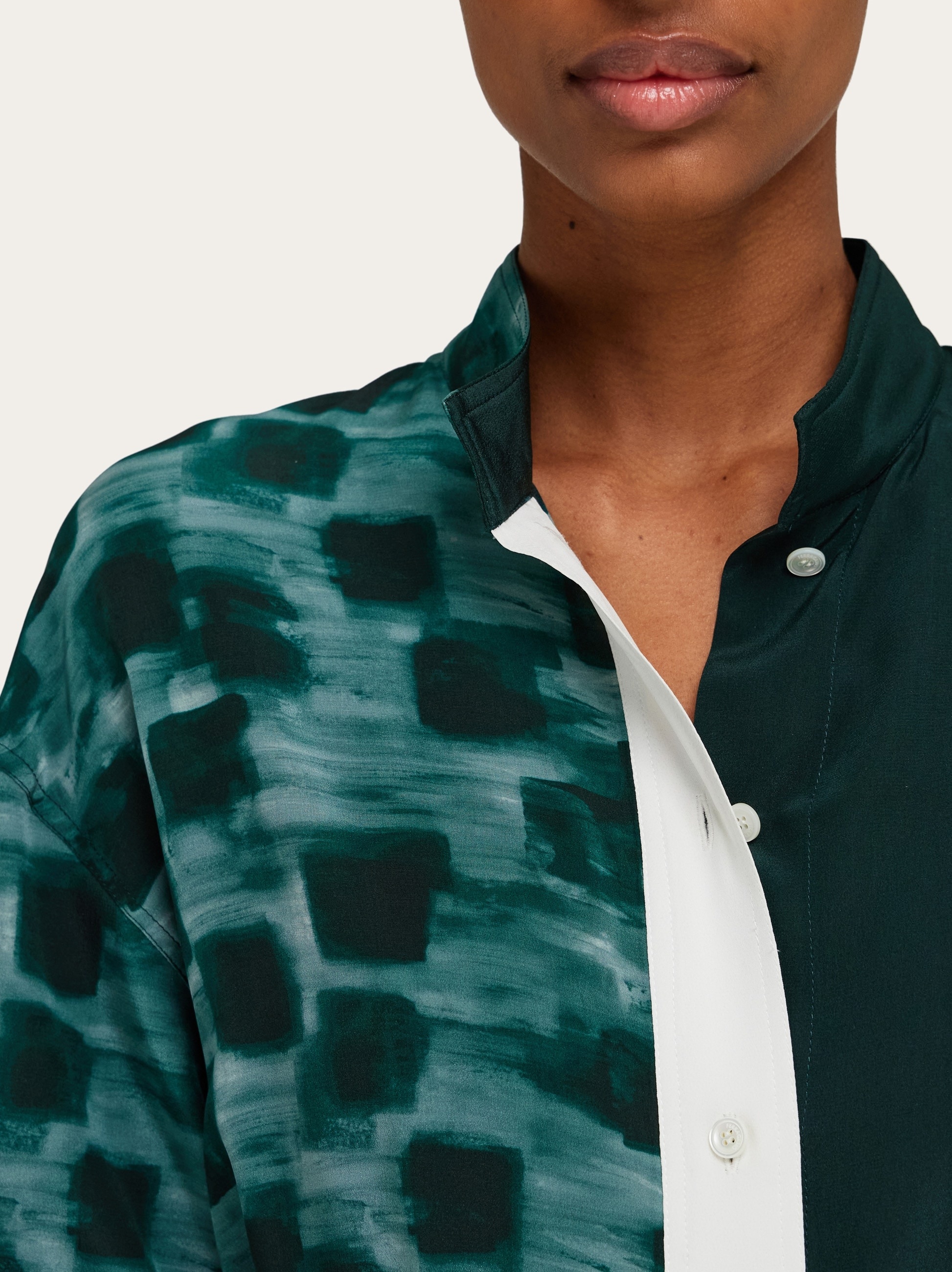 Shirt dress with contrasting prints - 9