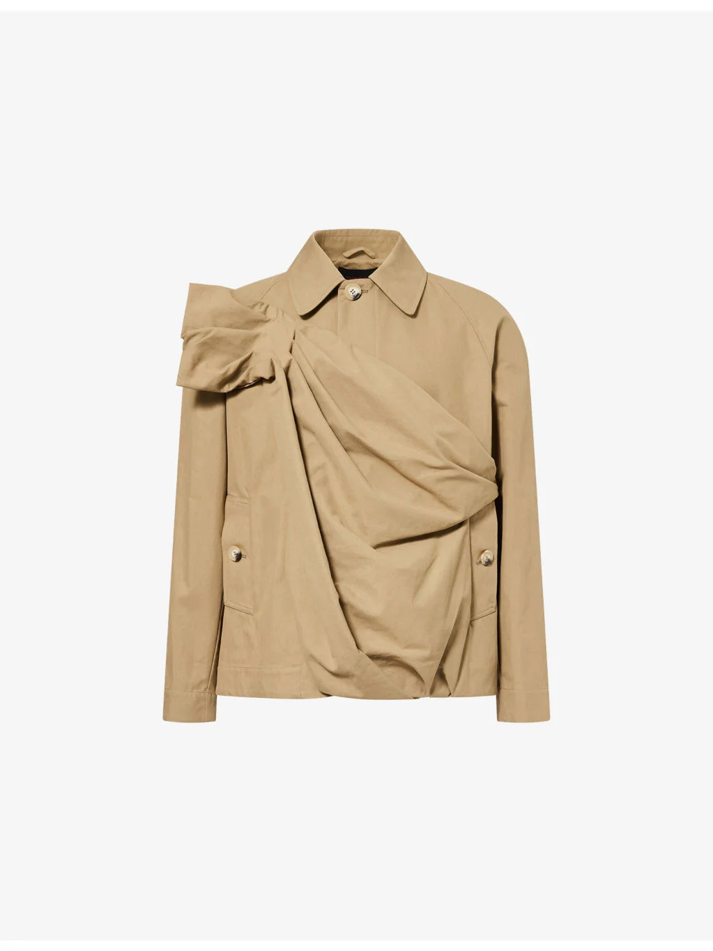 Gathered Flower Sash Asymmetric Cotton-Blend Jacket - 1