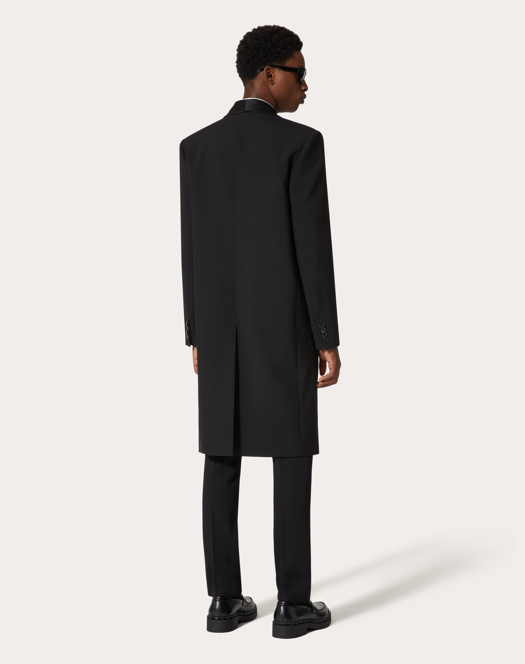 DOUBLE-BREASTED WOOL COAT WITH NYLON SCARF COLLAR - 4