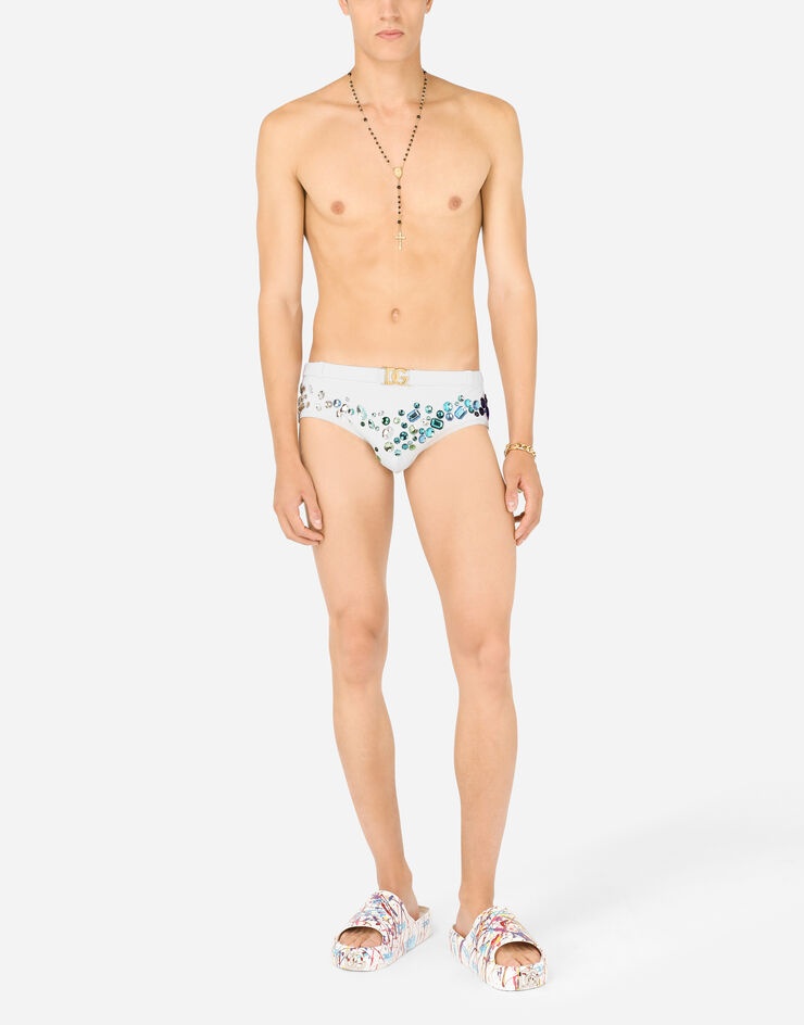 DG-logo swim briefs with high-cut leg and crystals - 2