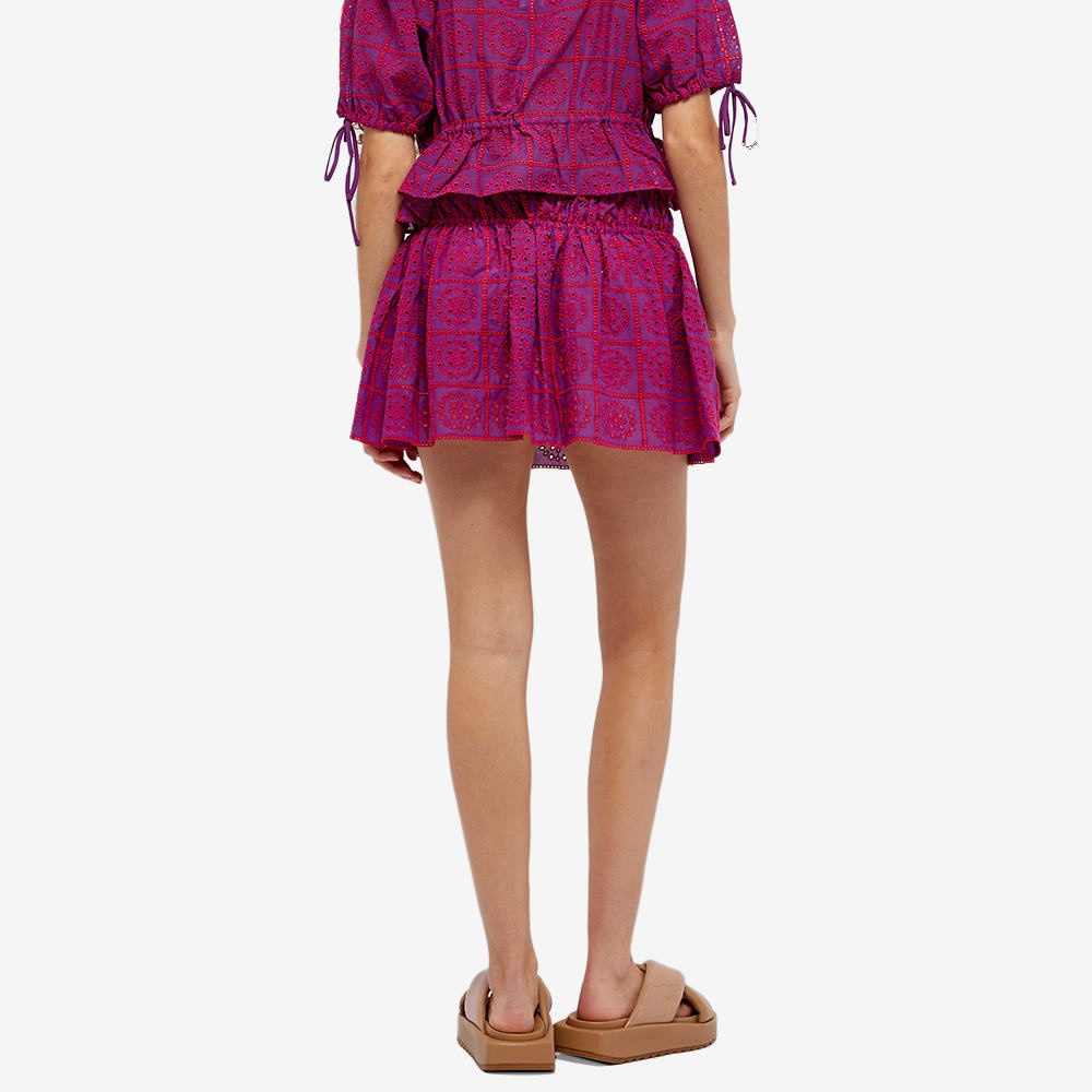 knee length dresses for ladies Ganni Illusion Blue Cotton Broderie Anglaise Puff Sleeve Mini Dress