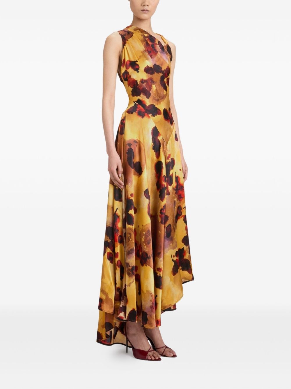 draped floral-print asymmetric dress - 3