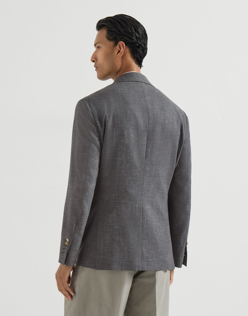 Brunello Cucinelli Wool, silk and linen slubbed fresco deconstructed blazer with patch pockets outlook