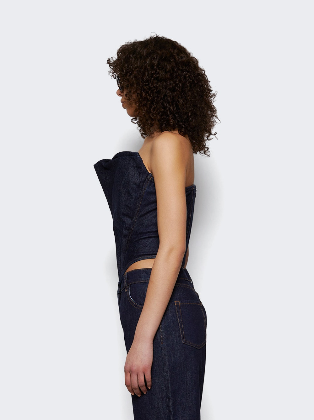 Draped Strapless Denim Corset Navy - 3
