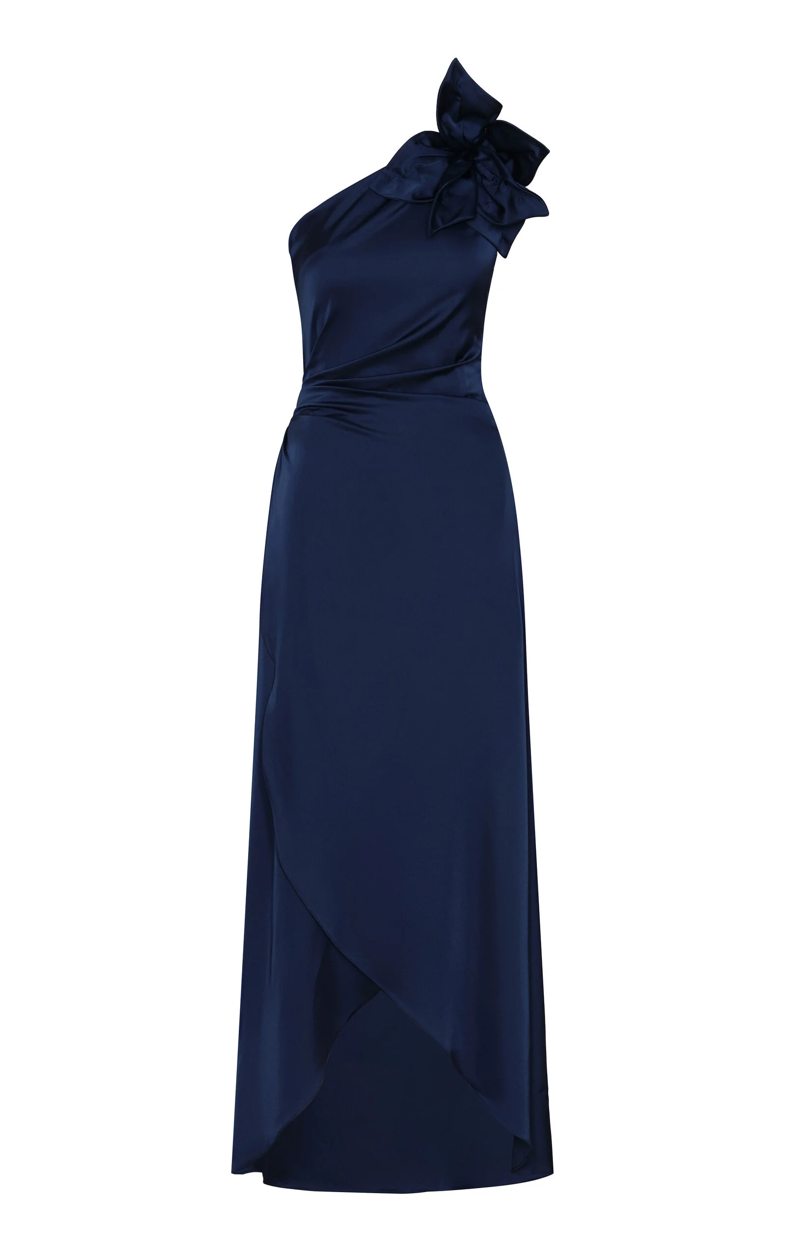 Nocturna Asymmetric Embellished Satin Maxi Dress navy - 1