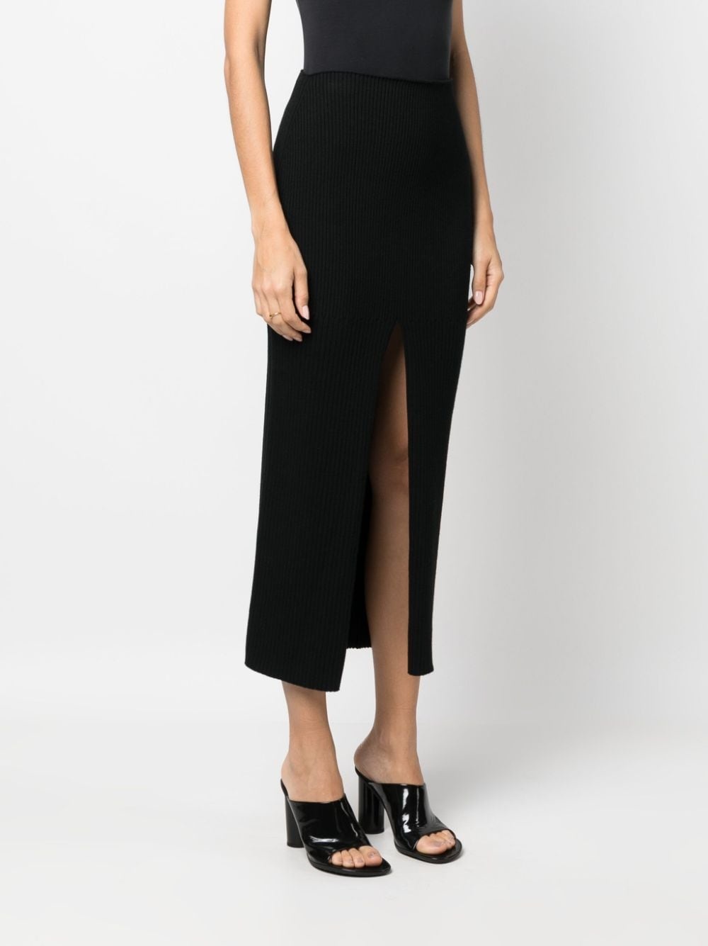 front-slit ribbed-knit midi skirt - 3