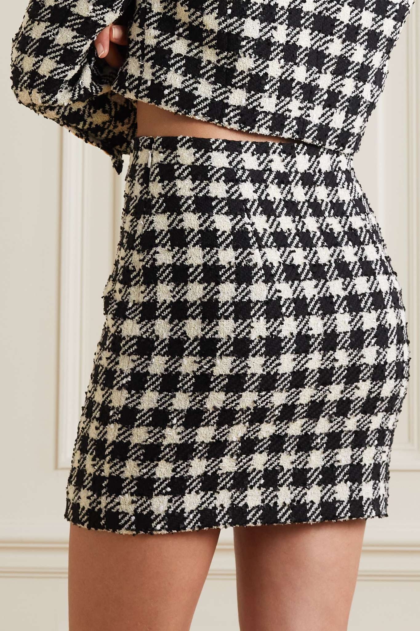 Houndstooth wool-blend tweed mini skirt - 3