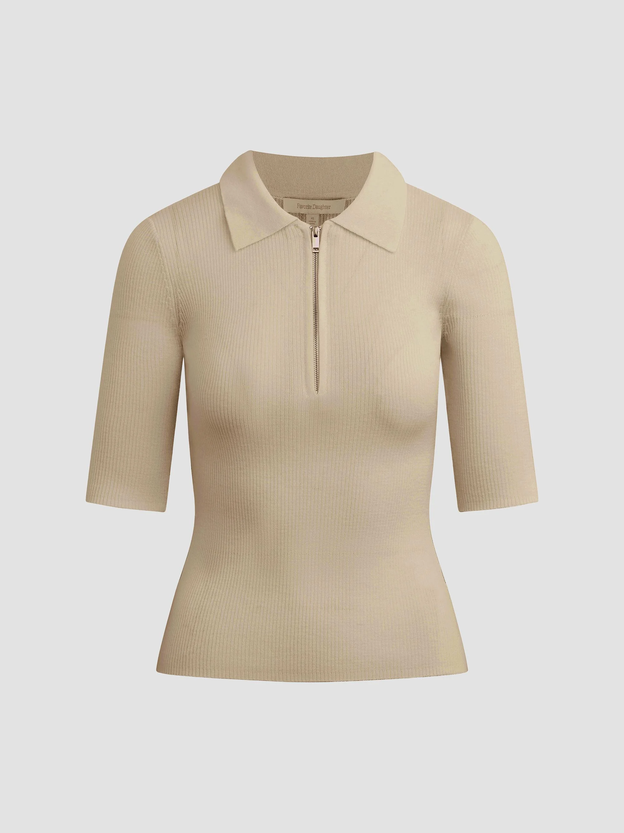 Women's Downtown Rib-Knit Wool Polo Shirt - Ivory - 1