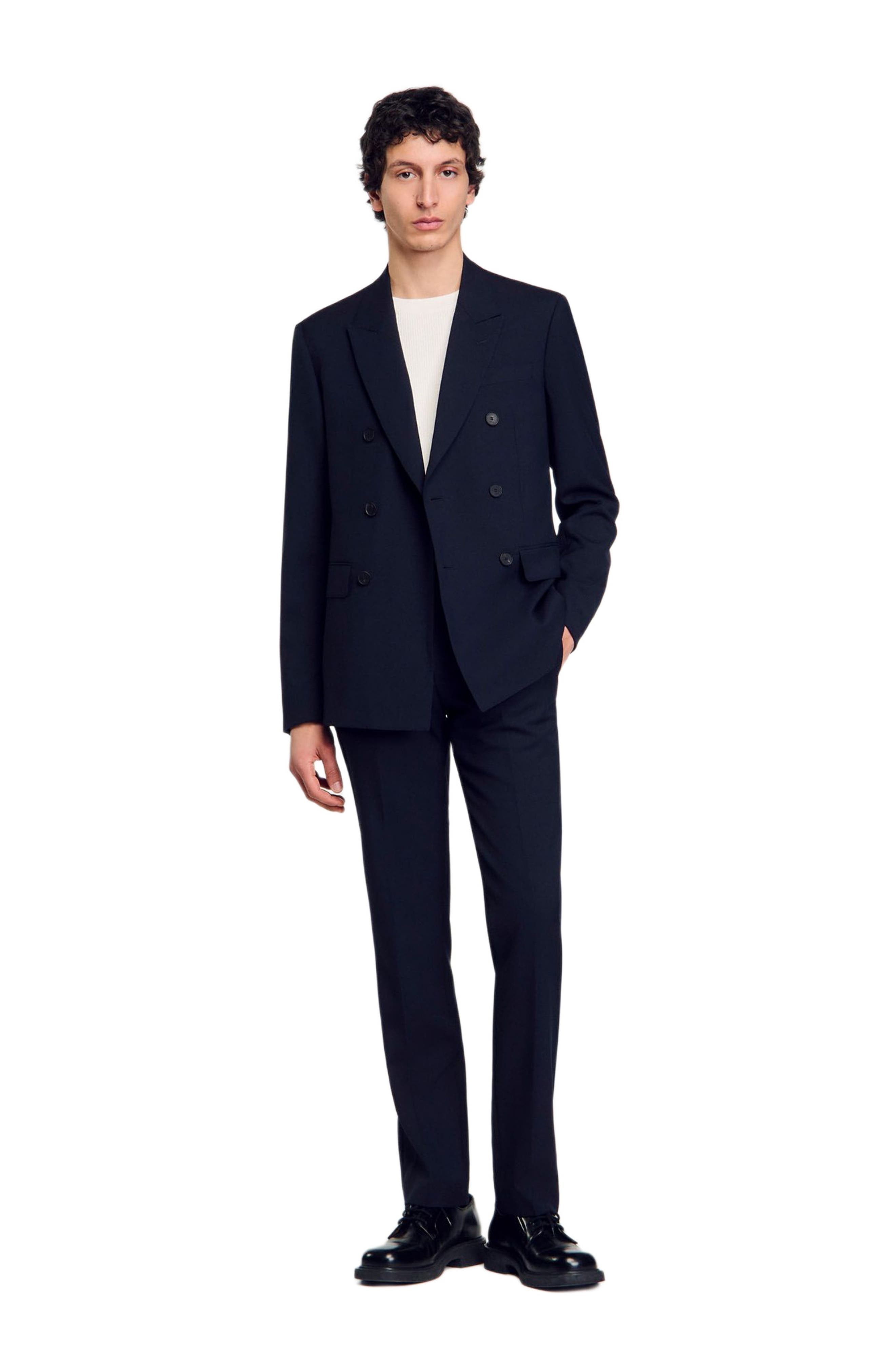 SANDRO Double-breasted suit jacket in Navy Blue at Nordstrom - 6
