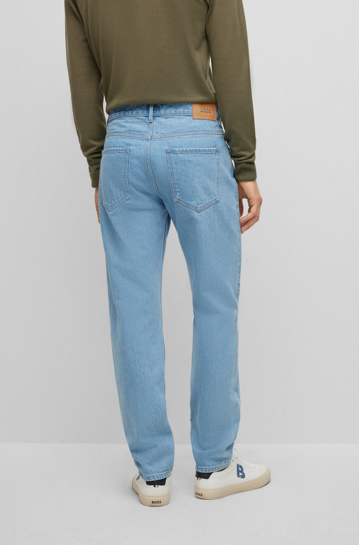 TAPERED-FIT JEANS IN BLUE PURE-COTTON DENIM - 4