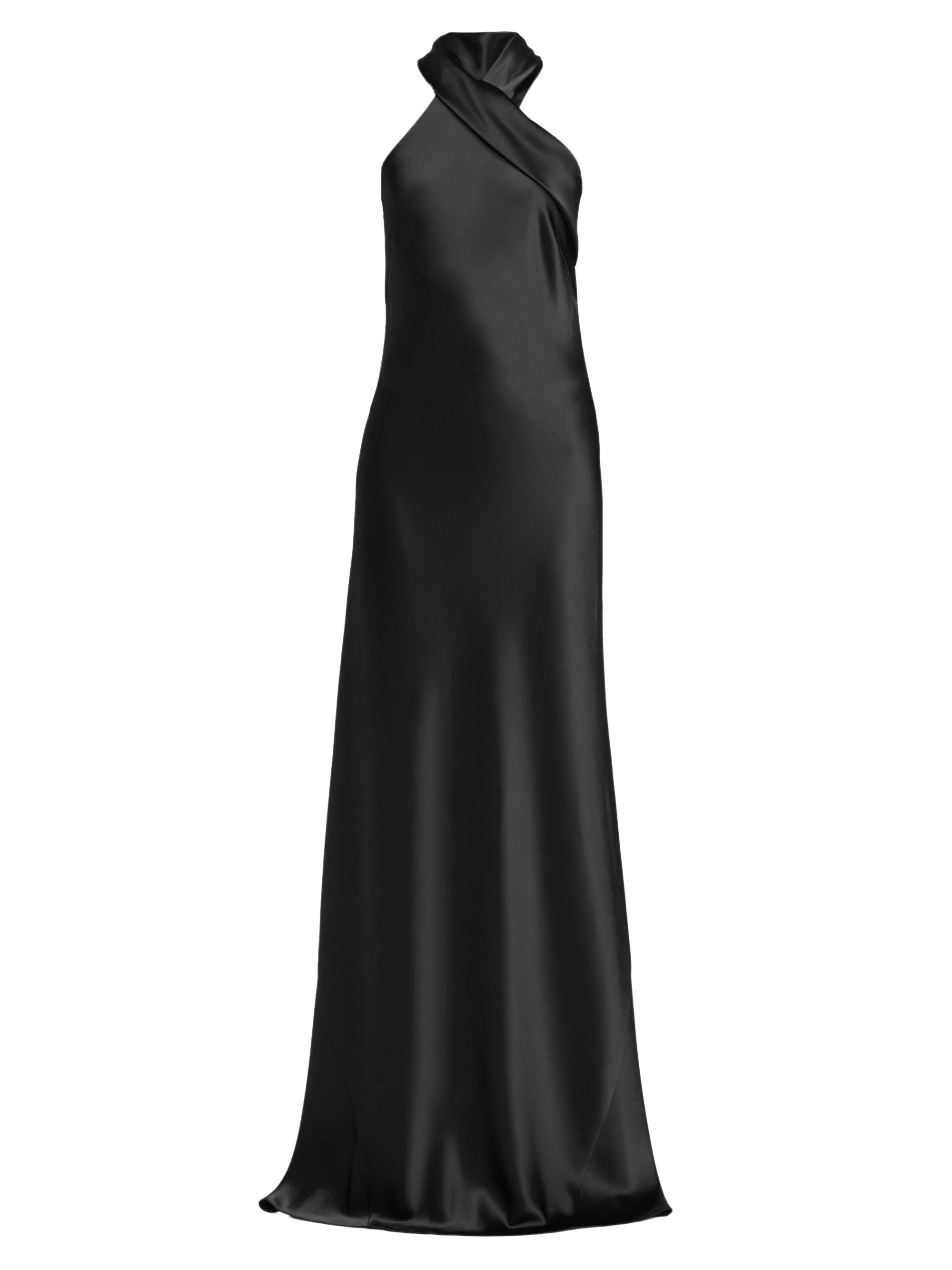 Women's Pandora Satin Cross Halter Gown - Black - 1