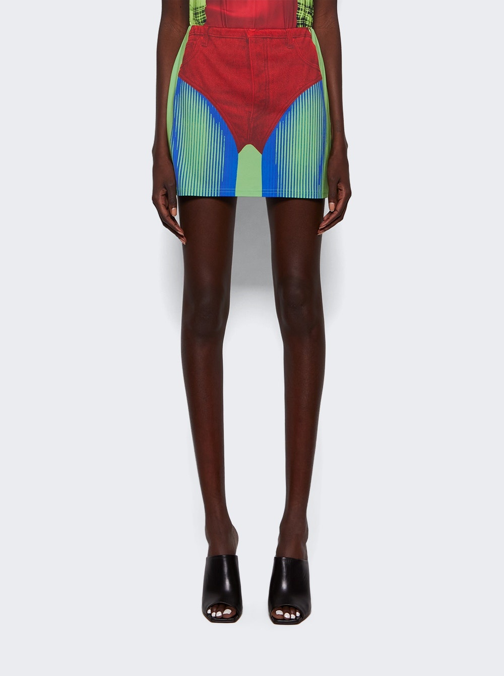 X Jean Paul Gaultier Trompe-l'oeil Janty Mini Skirt Red and Green - 3