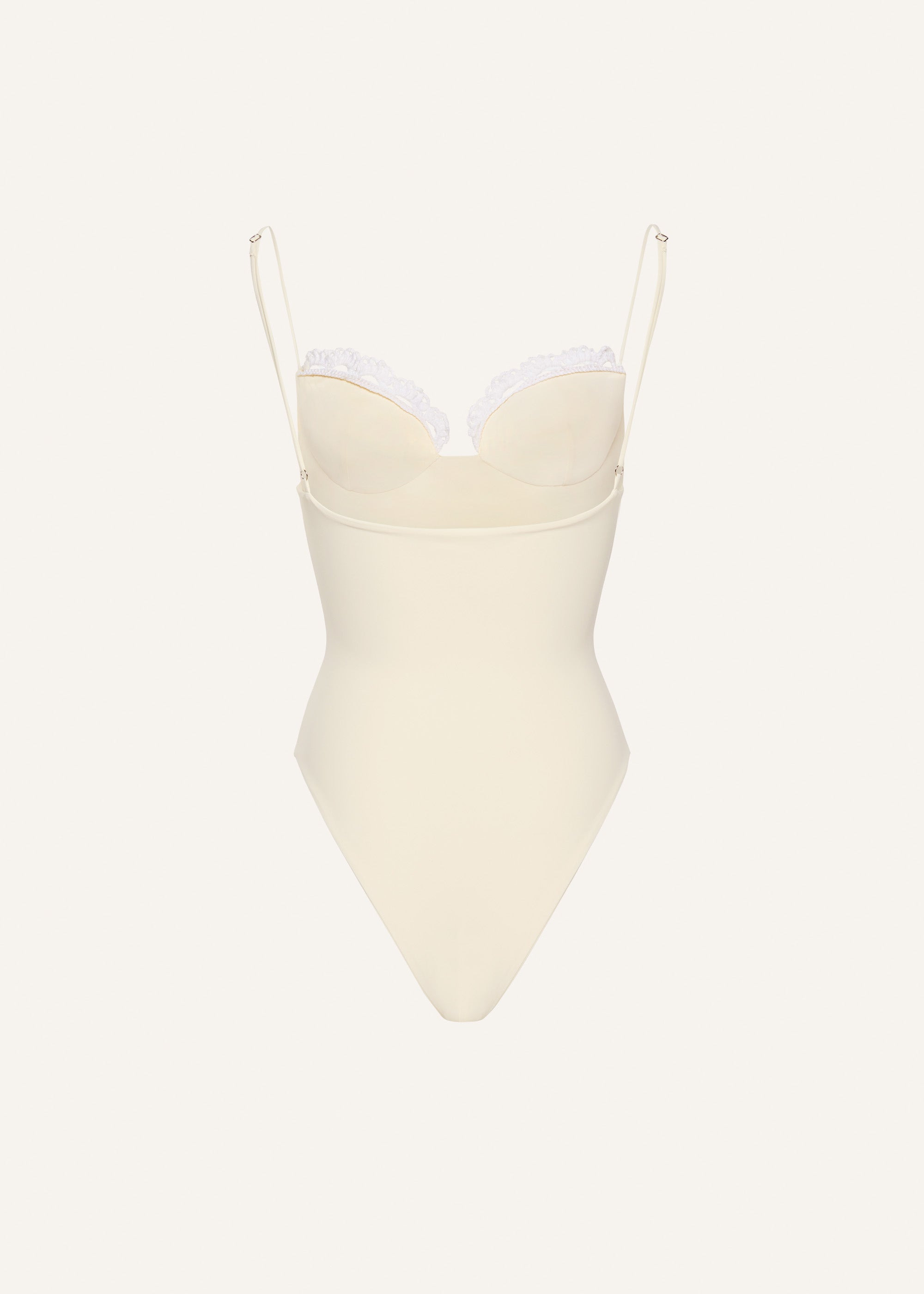 Crochet-trim bustier swimsuit in cream - 2