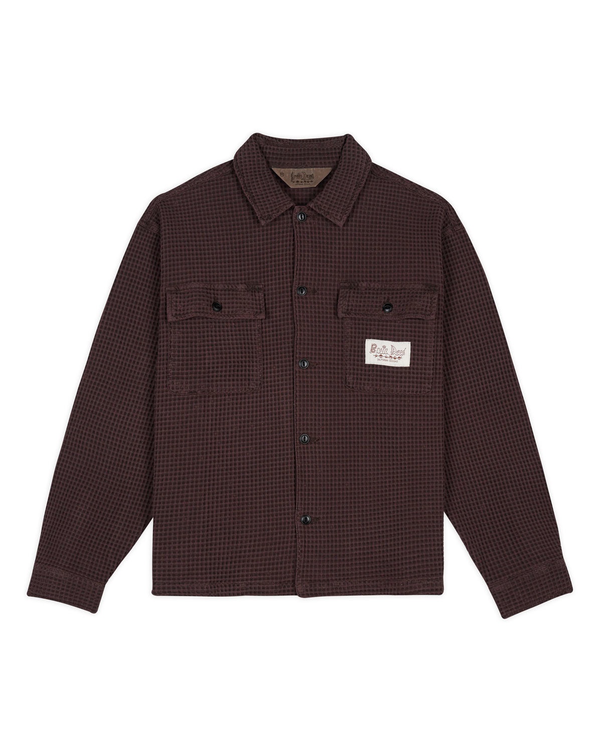 Waffle Button Front Shirt - Chocolate - 1