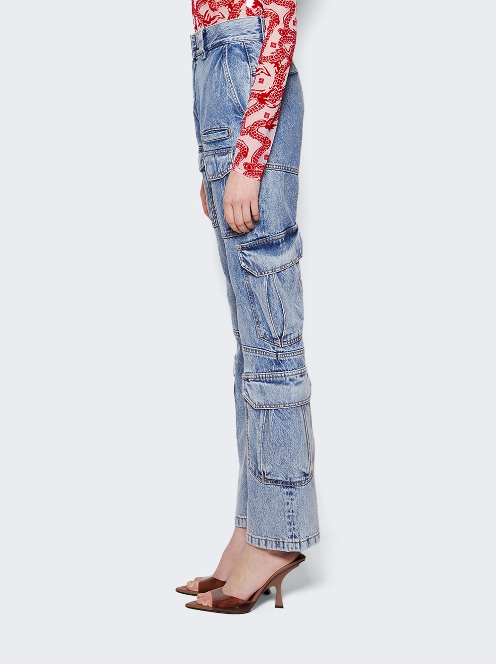 Cargo Boot Cut Jeans Light Blue - 4