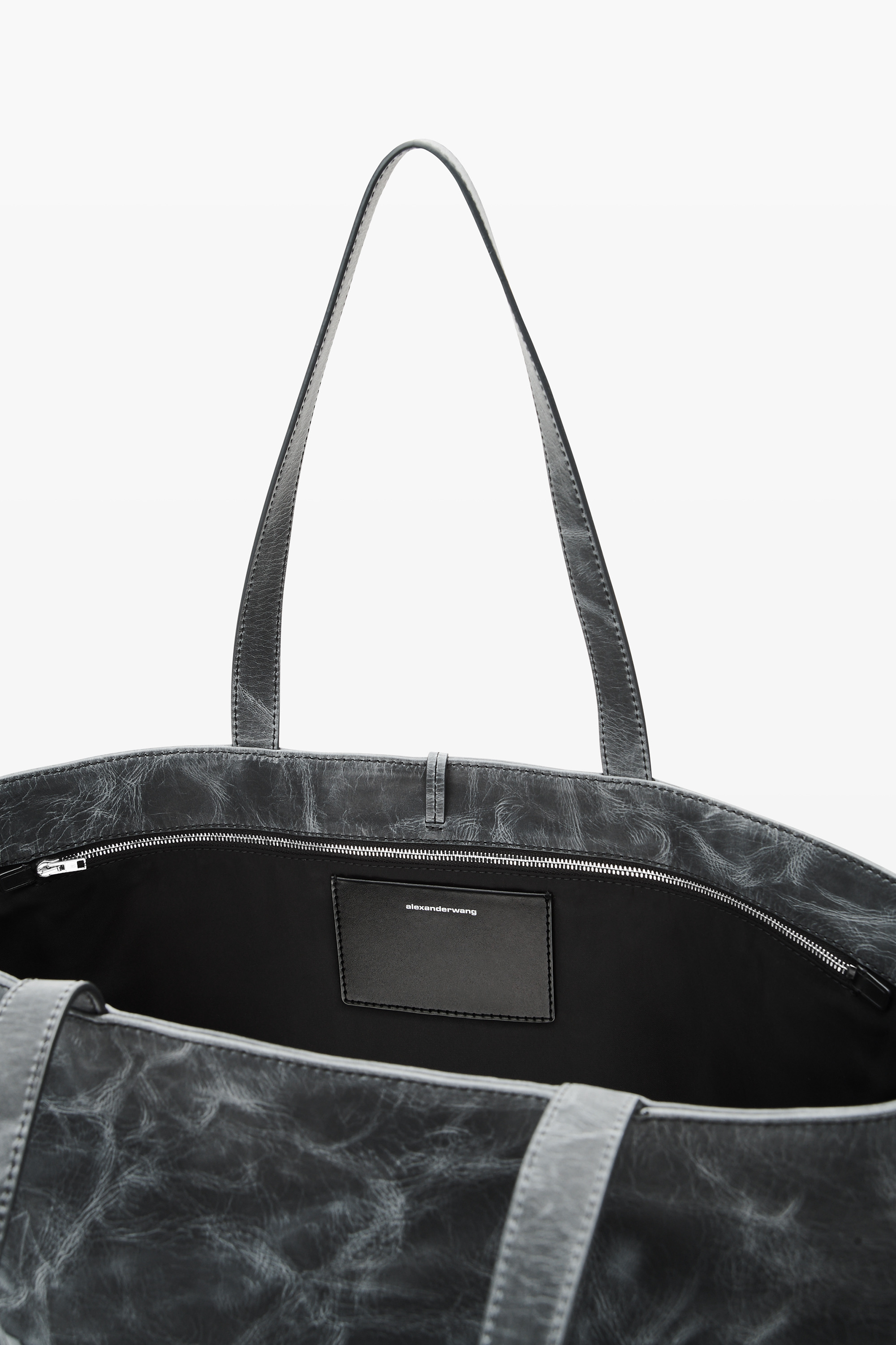 Distressed Grey Leather Punch Tote - 4