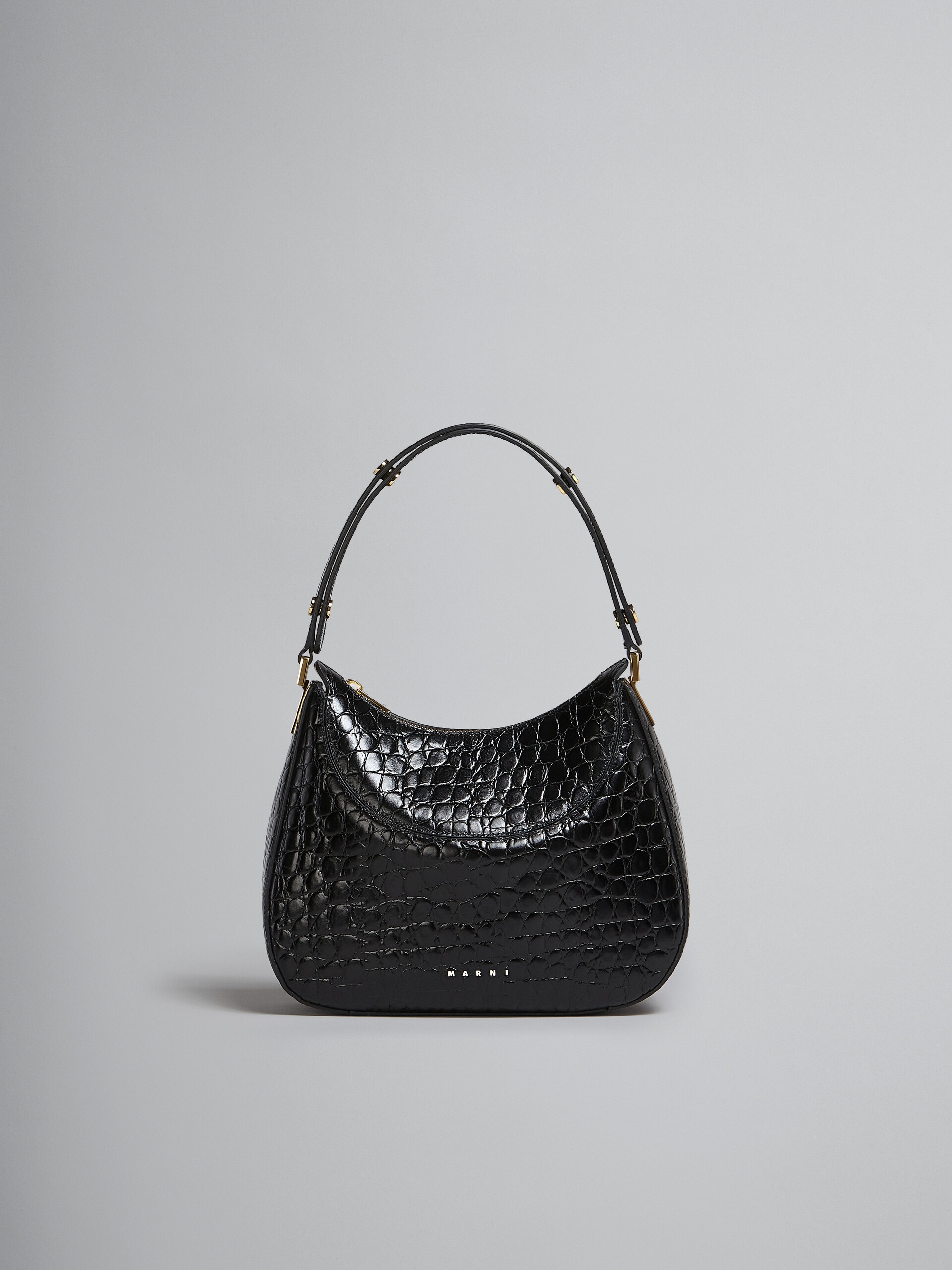 MILANO SMALL BAG IN BLACK CROCO PRINT LEATHER - 1