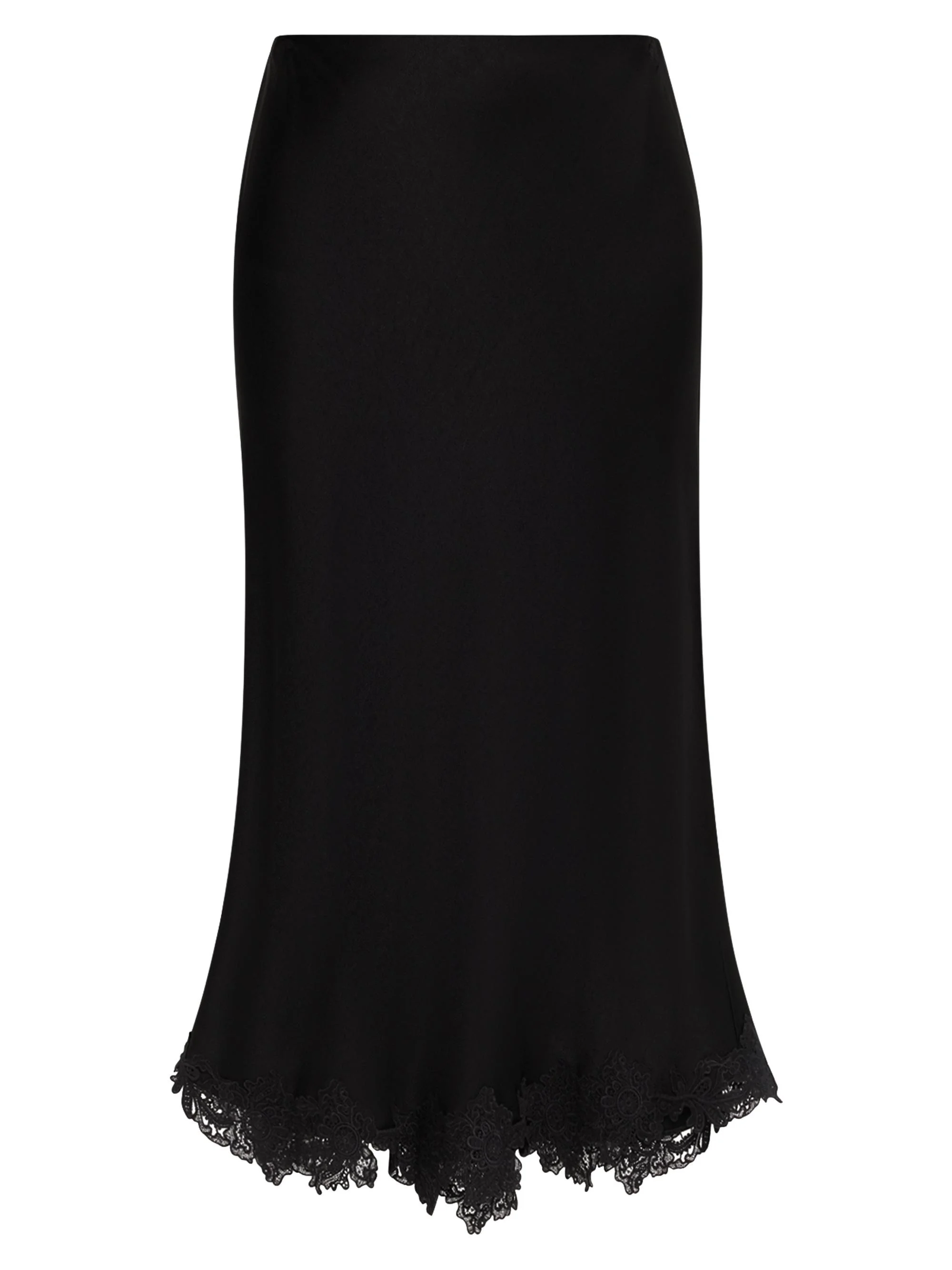 Women's Brooks Lace-Trim Satin Midi-Skirt - Black - 1