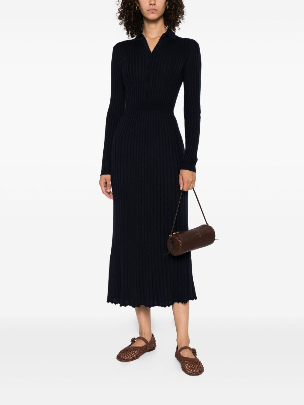 ribbed collared midi dress - 2