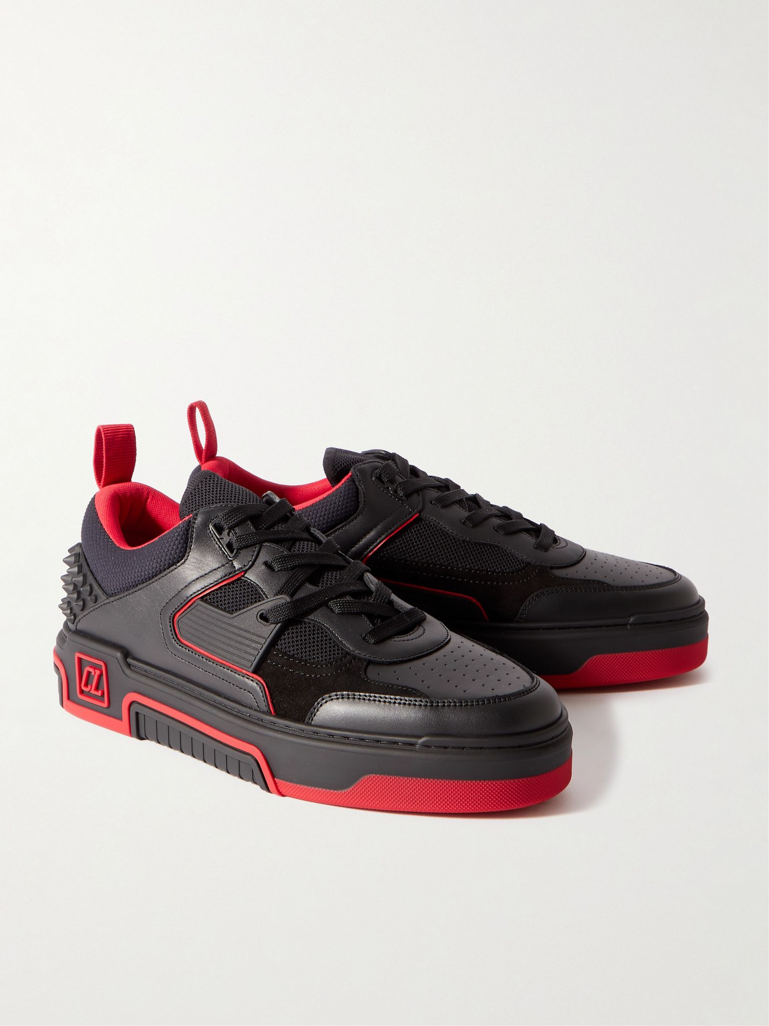 Astroloubi Spiked Leather, Suede and Mesh Sneakers Black - 3