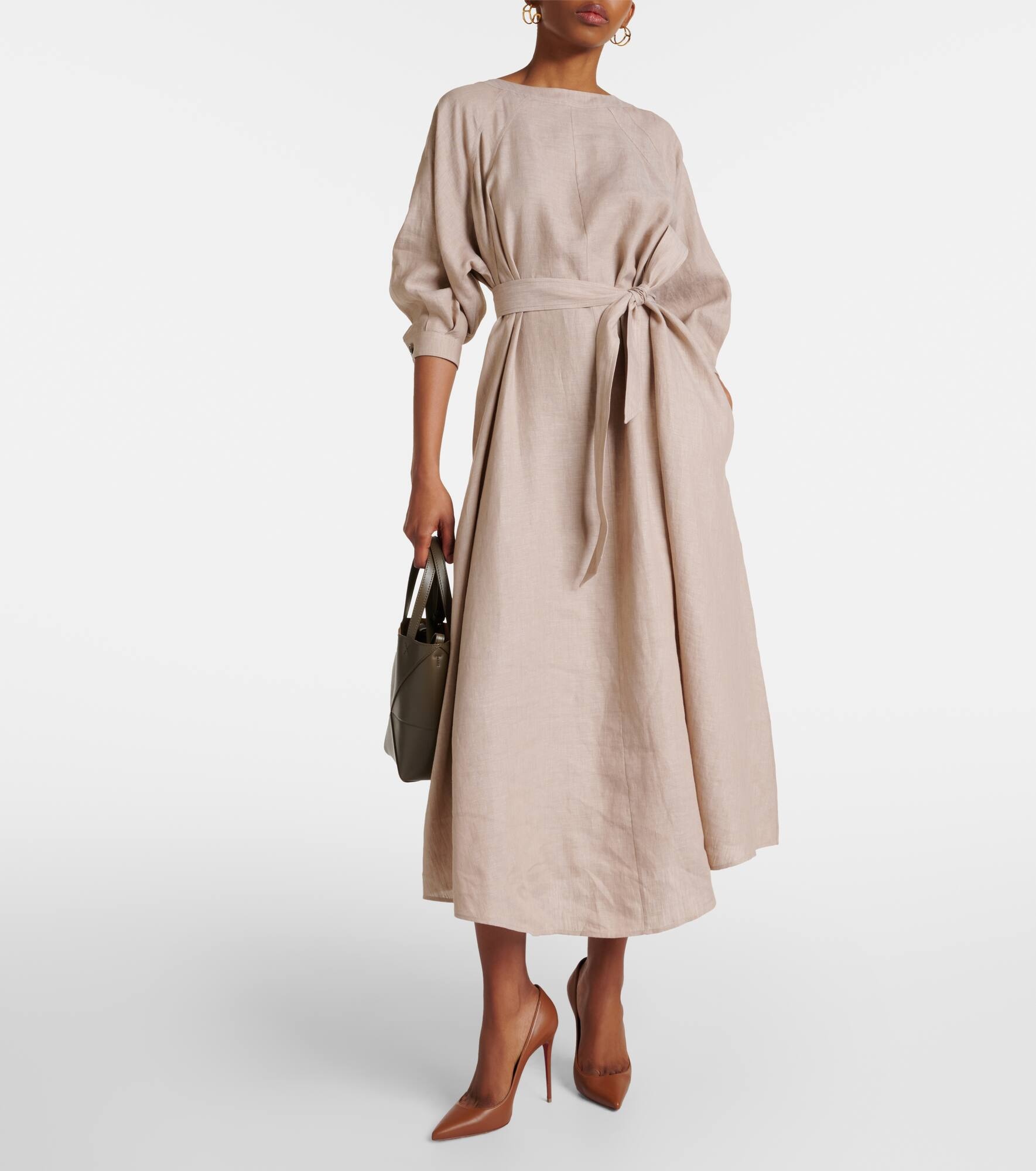 Belted linen midi dress - 2