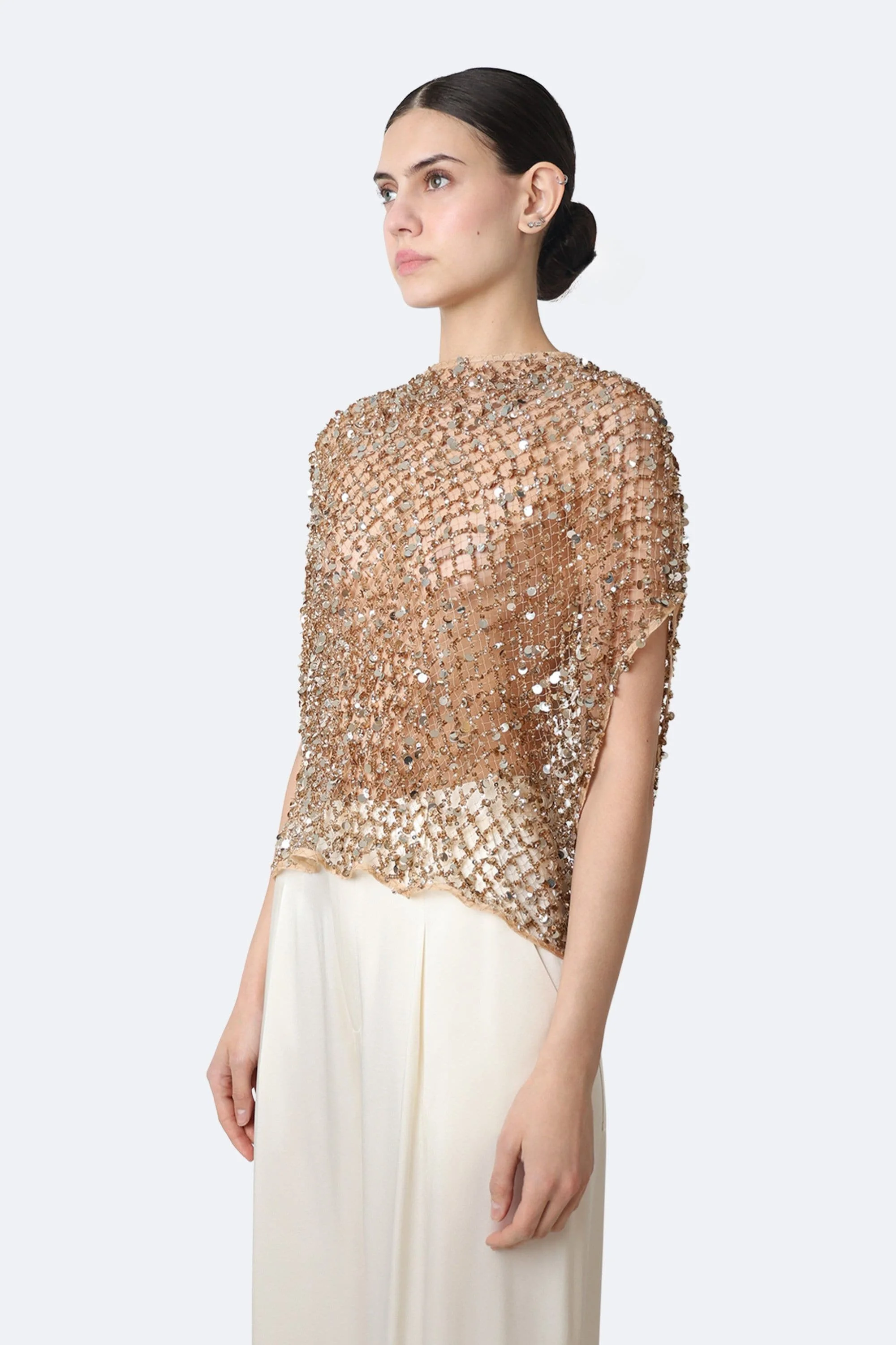 Net Mesh Sequin Cape Tee - 1