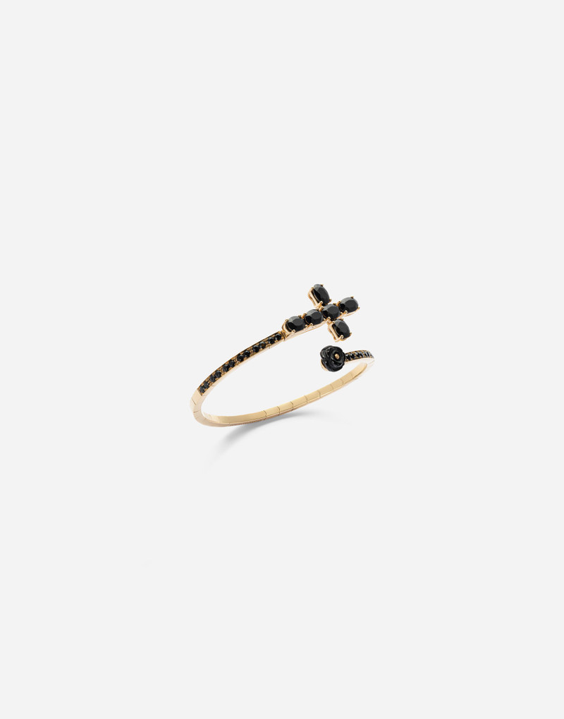 Dolce & Gabbana Family yellow gold bracelet with cross, black sapphire and jade outlook