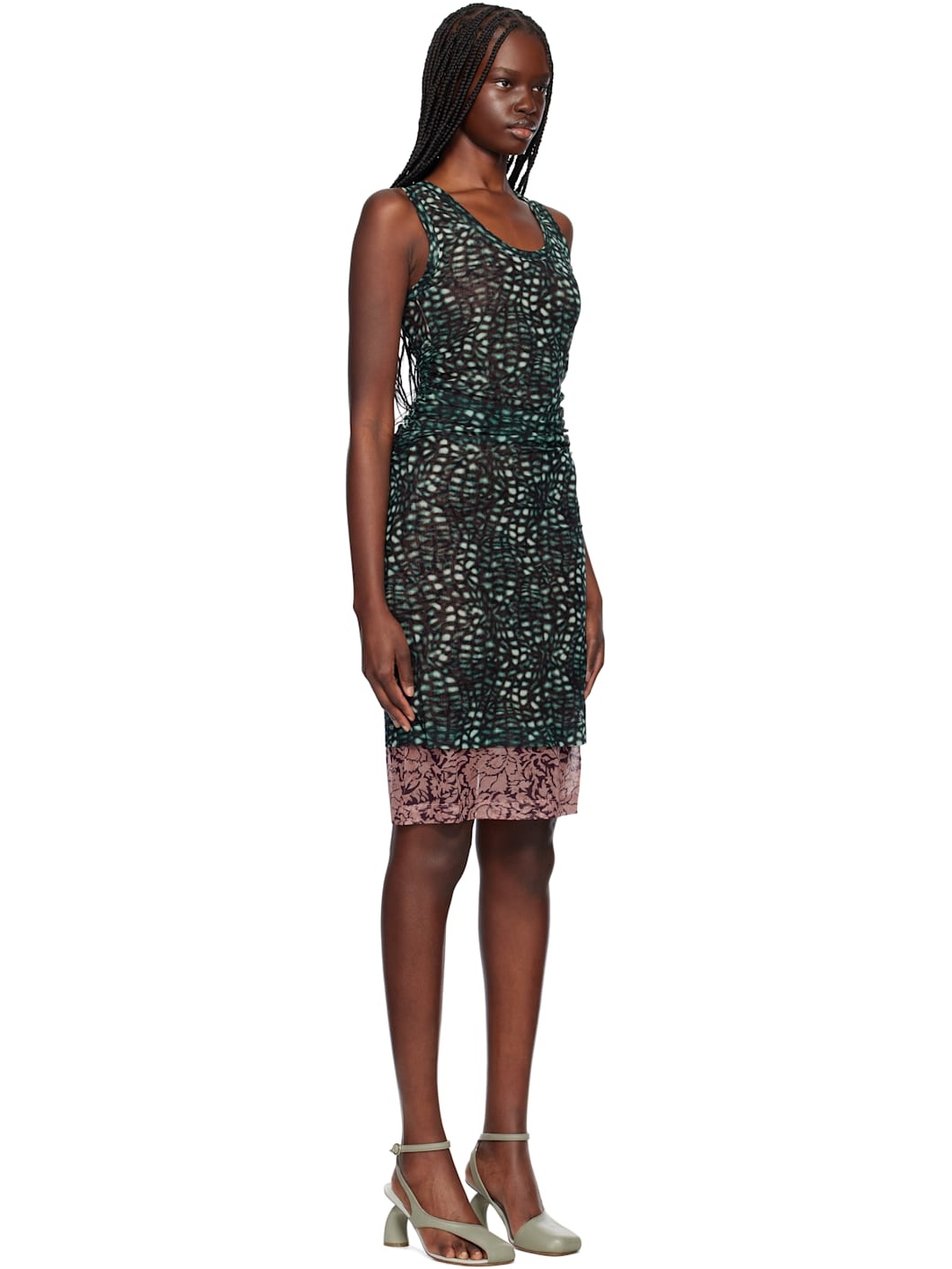 Green & Pink Printed Midi Dress - 2