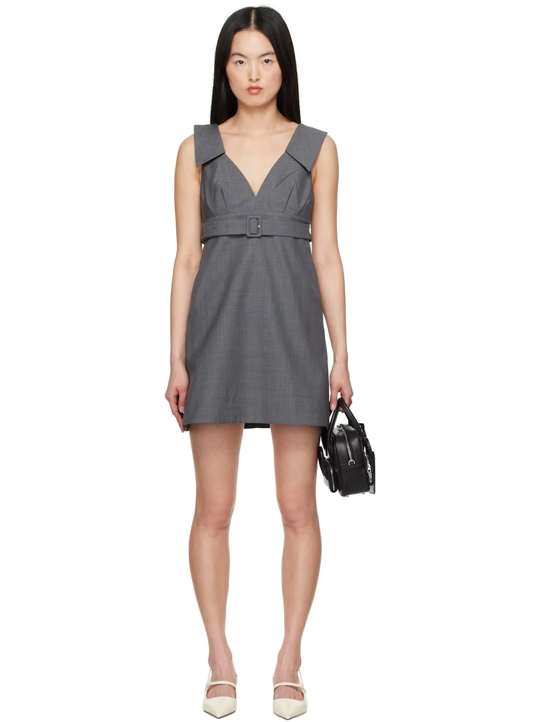 Gray A-Line Lapel Minidress - 1
