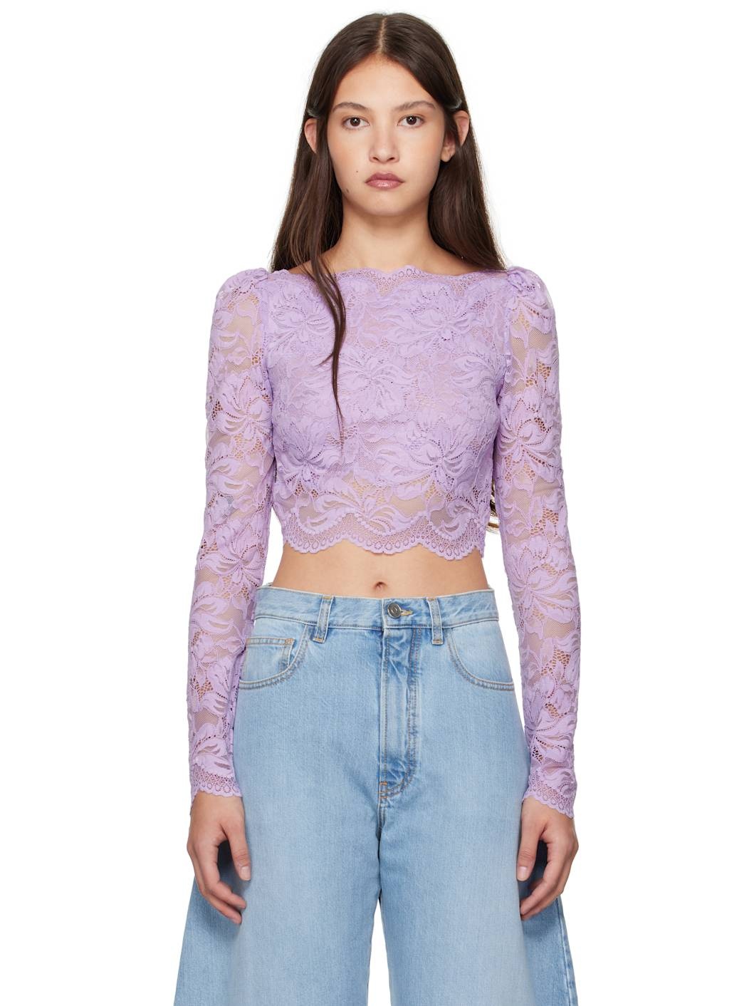 Purple Long-Sleeved Crop Blouse - 1