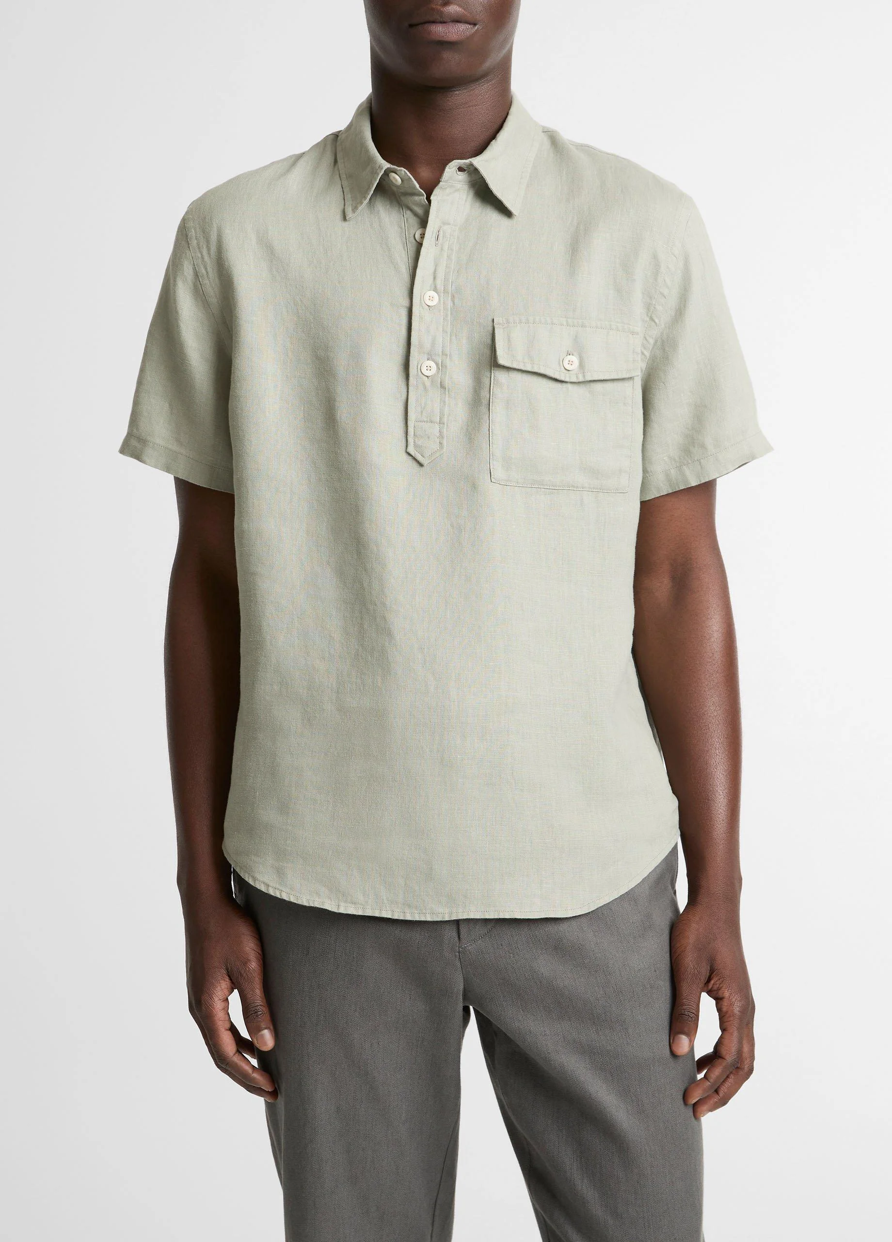 Linen Short-Sleeve Half-Placket Shirt - 1