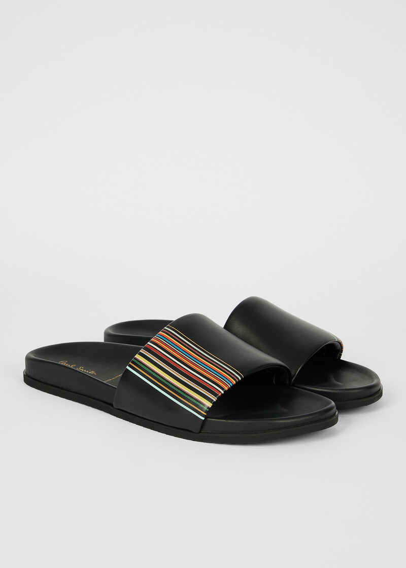 Black 'Signature Stripe' Leather 'Bellagio' Slides 4