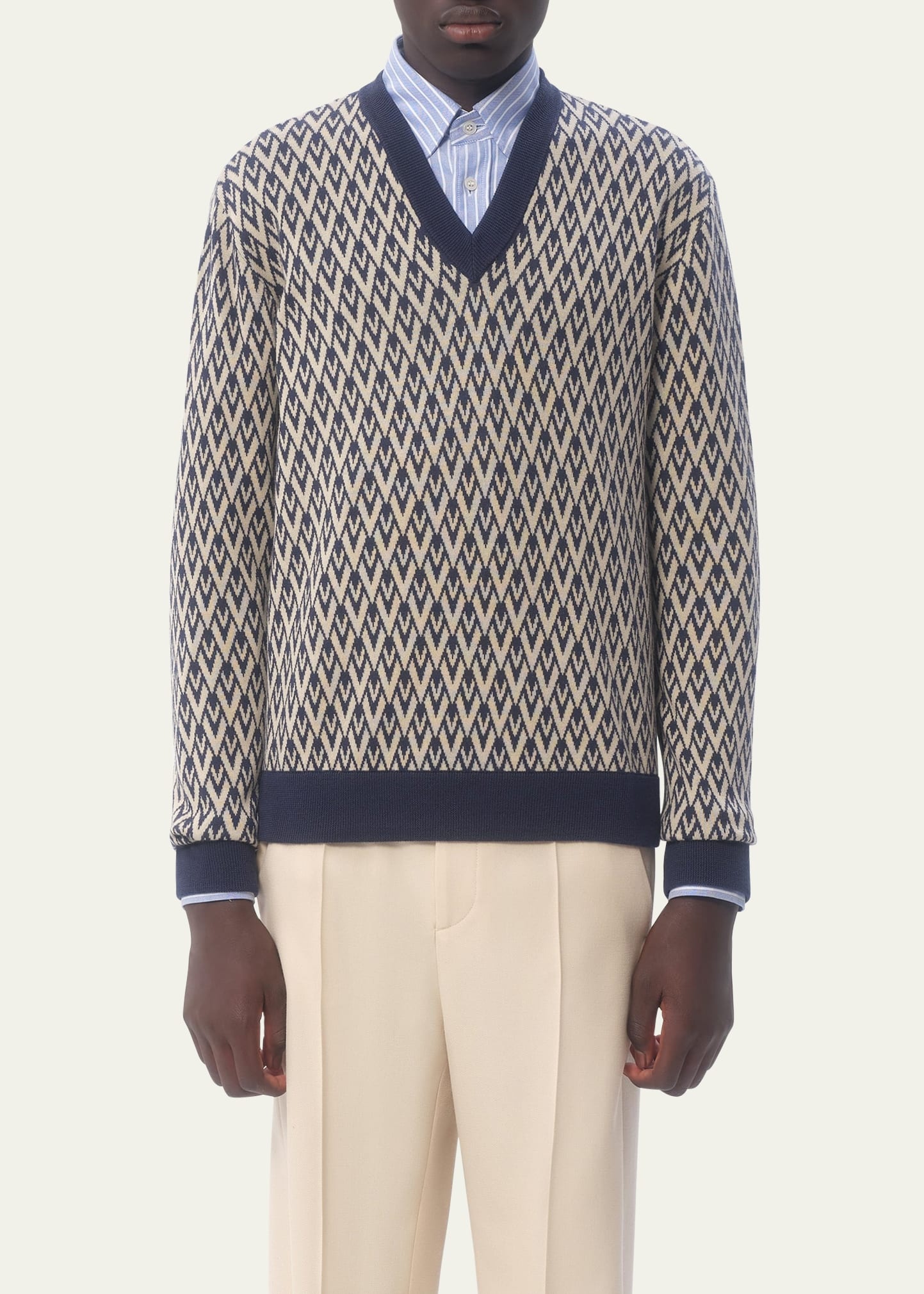 Men's V Jacquard Wool Sweater - 2