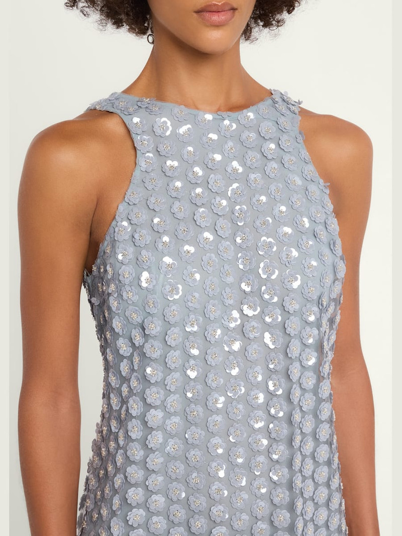 Bixi Sequined Feather-Trim Minidress 5