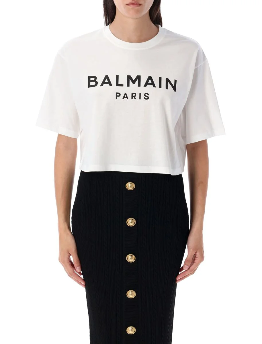 Balmain Printed Logo Cropped T-Shirt - 1