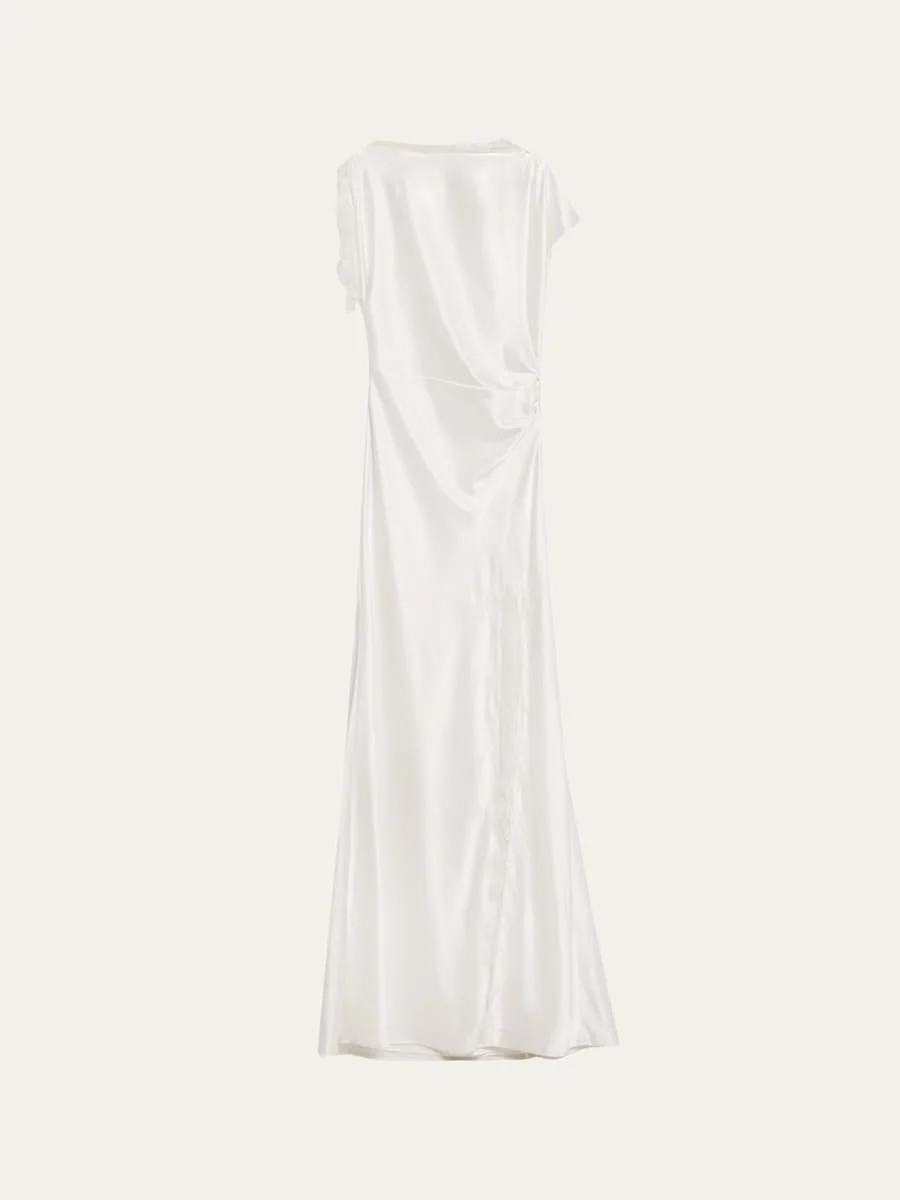 Martha Draped Lace Satin Dress - 1
