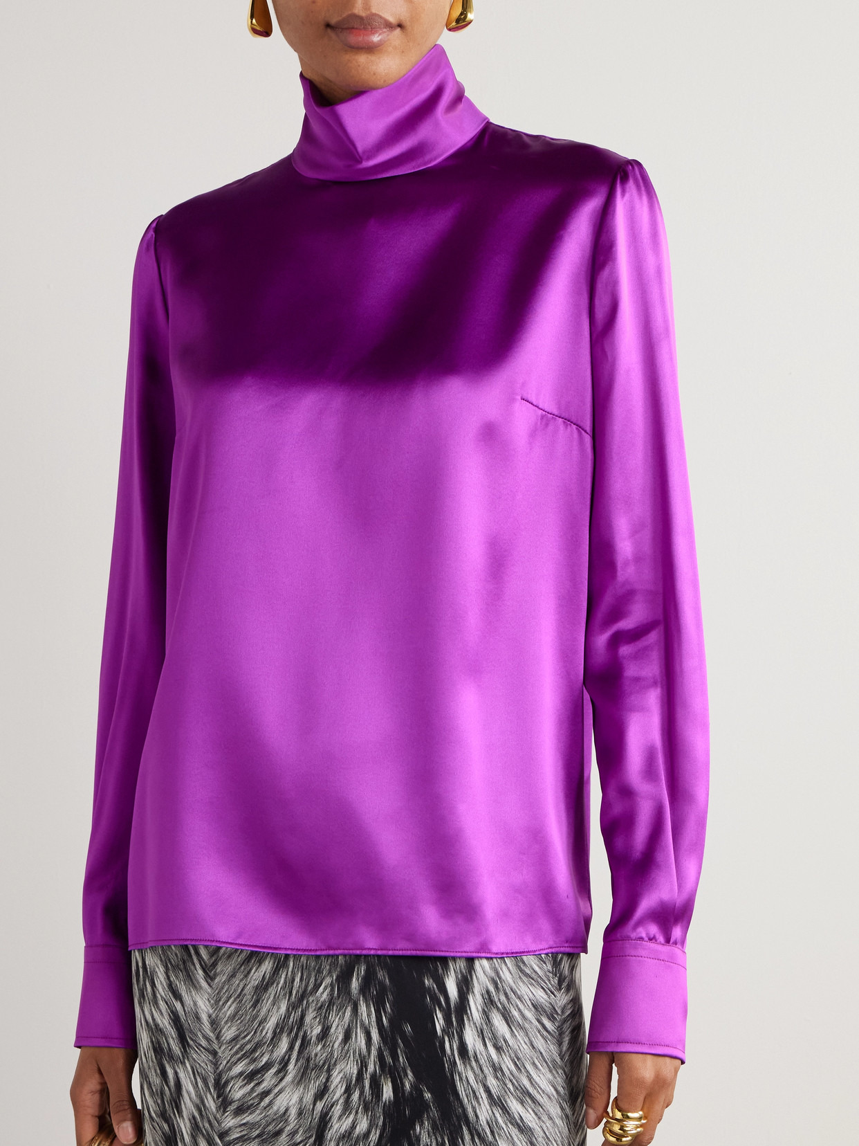 Silk-satin Turtleneck Blouse - 4