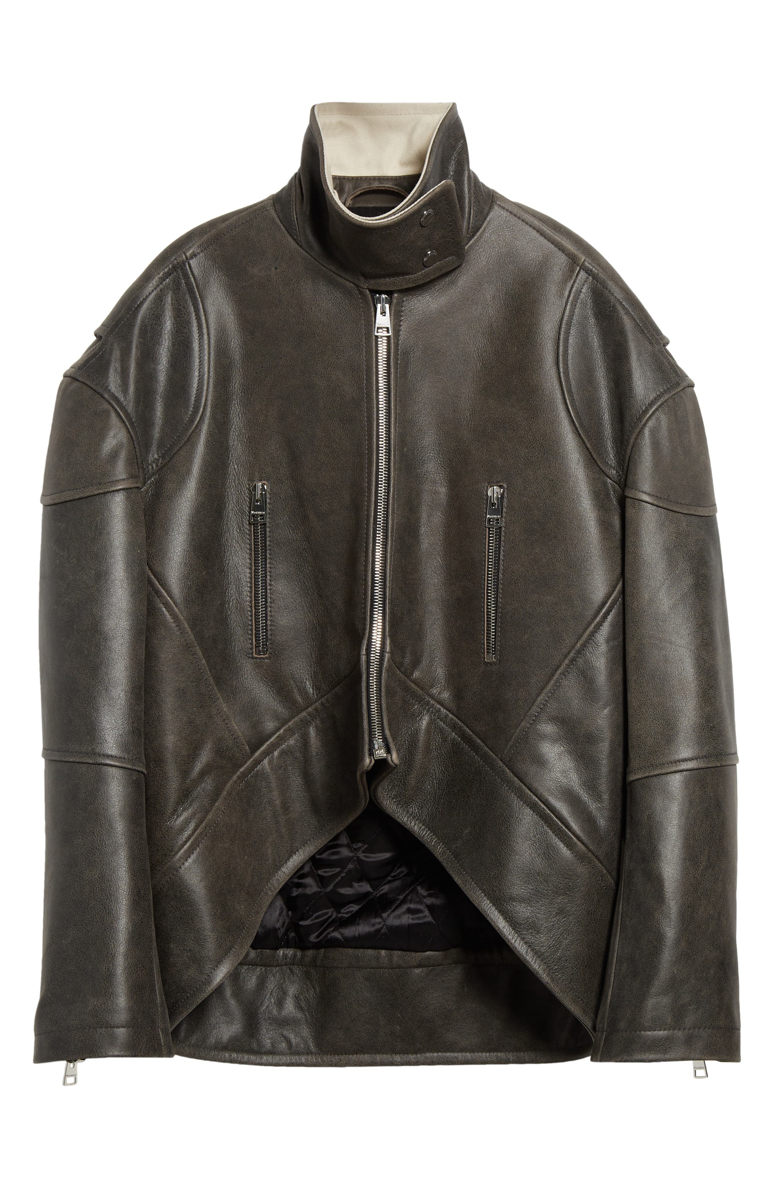 JW Anderson Asymmetric Hem Leather Jacket in Dark Brown at Nordstrom - 7