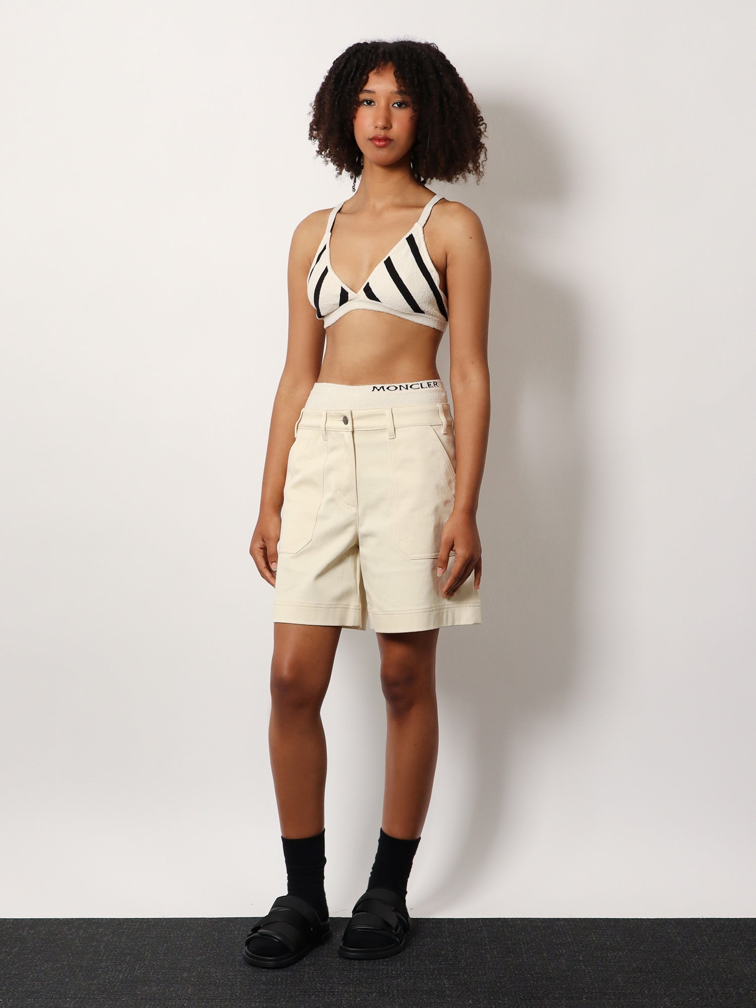 Moncler Stretch Cotton Shorts With Maxi Logo Patch - 2
