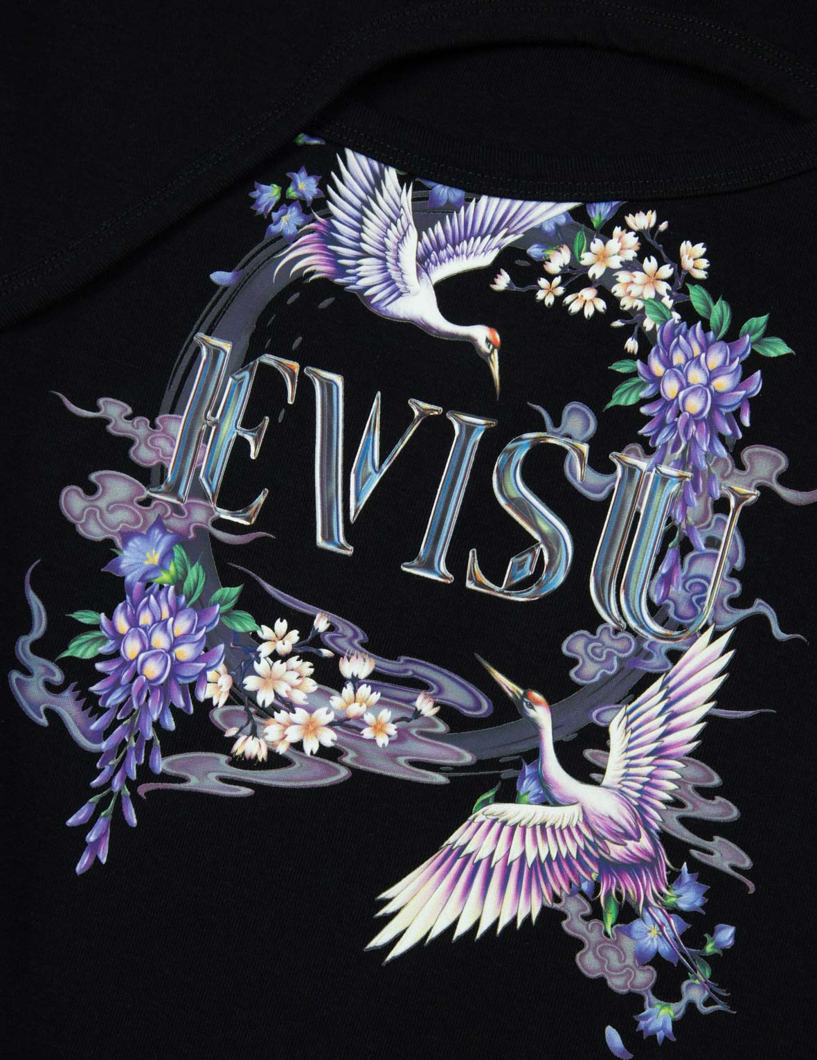 CRANES AND WISTERIA PRINT FASHION FIT  CUT-OUT T-SHIRT - 7