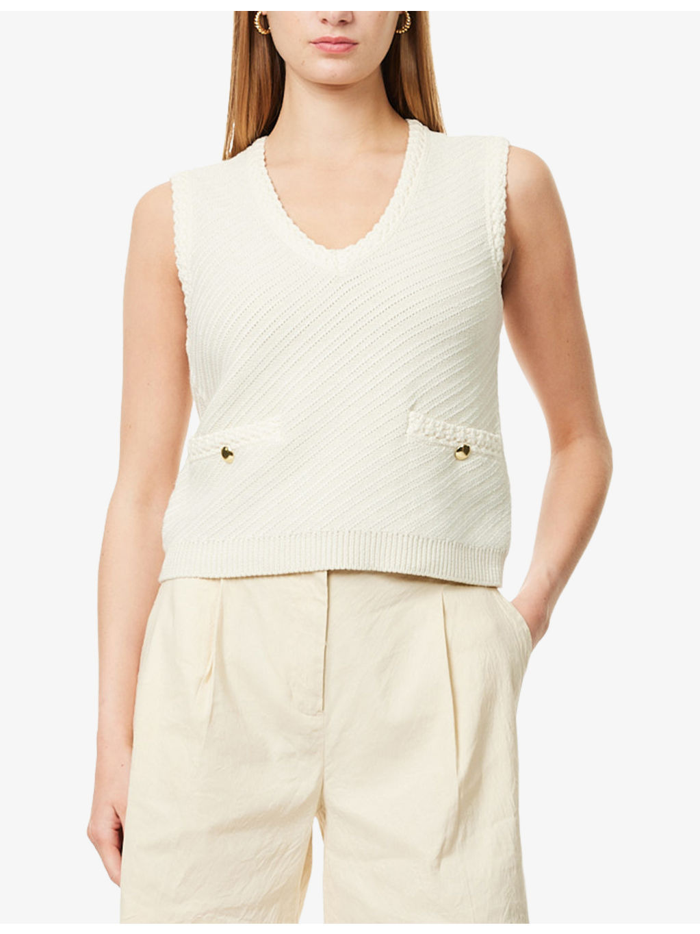 Claire V-Neck Stretch-Cotton Blend Vest - 3